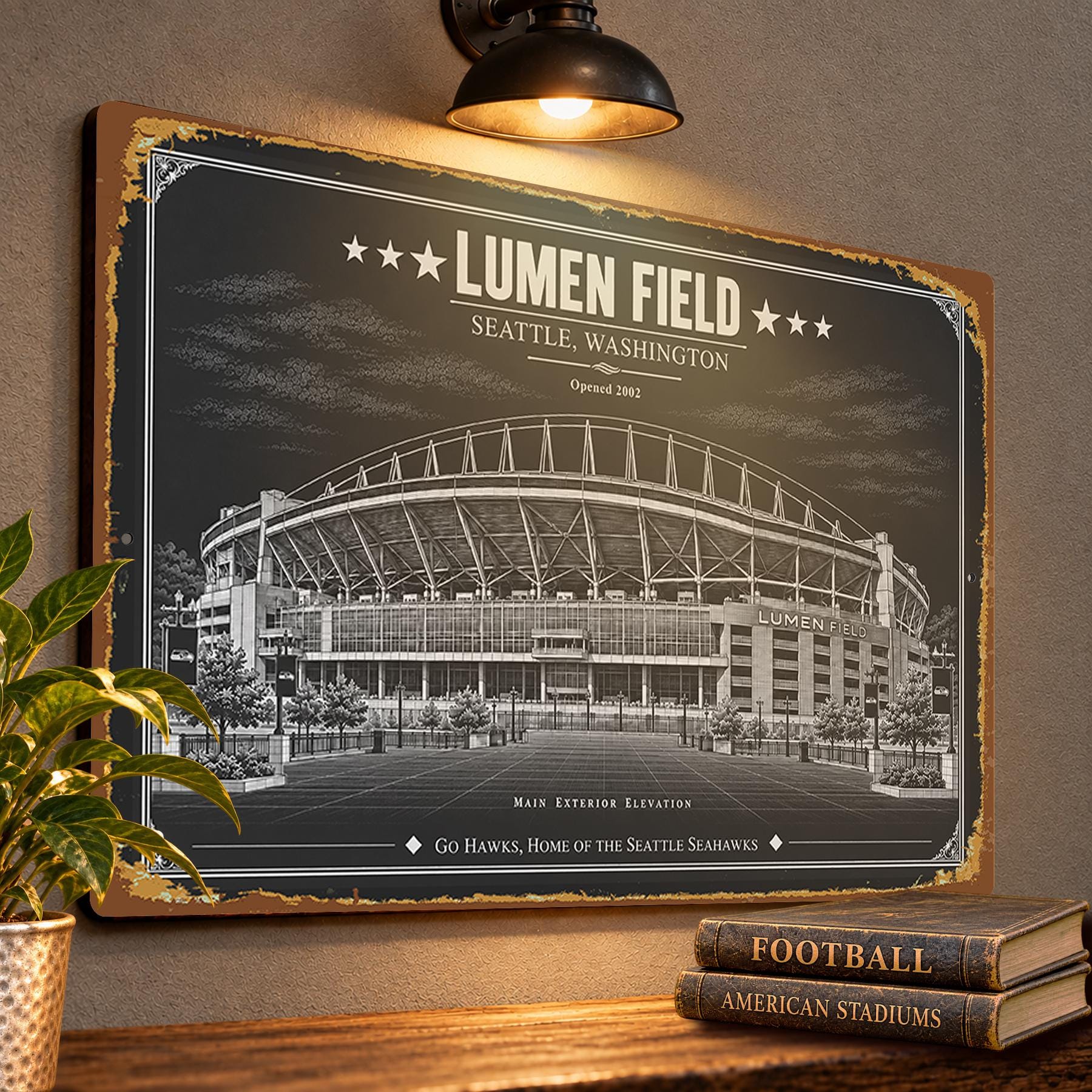 Lumen Field Blueprint Wall Plaque, Seattle Seahawks Fan Gift, Vintage Stadium Art