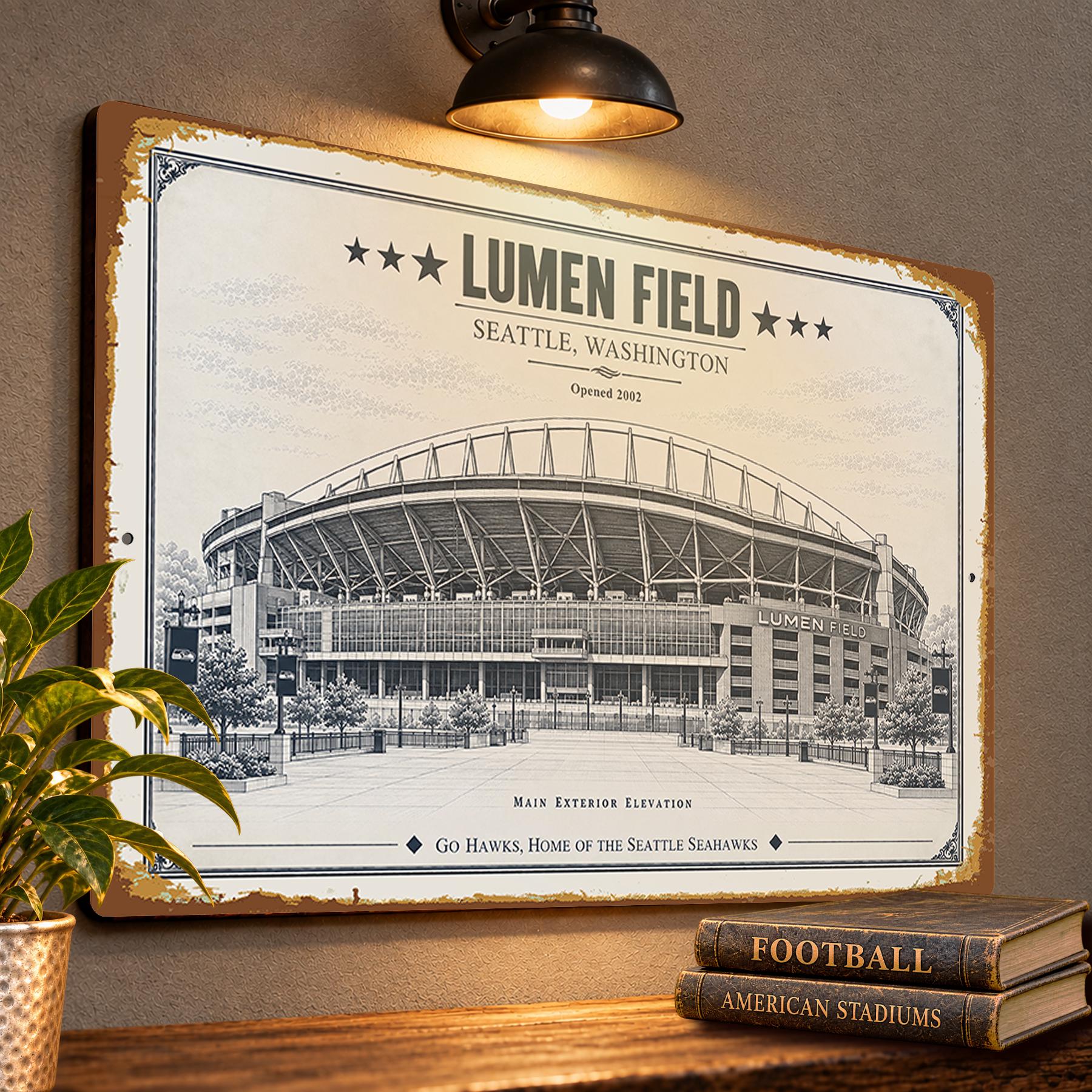 Lumen Field Blueprint Wall Plaque, Seattle Seahawks Fan Gift, Vintage Stadium Art
