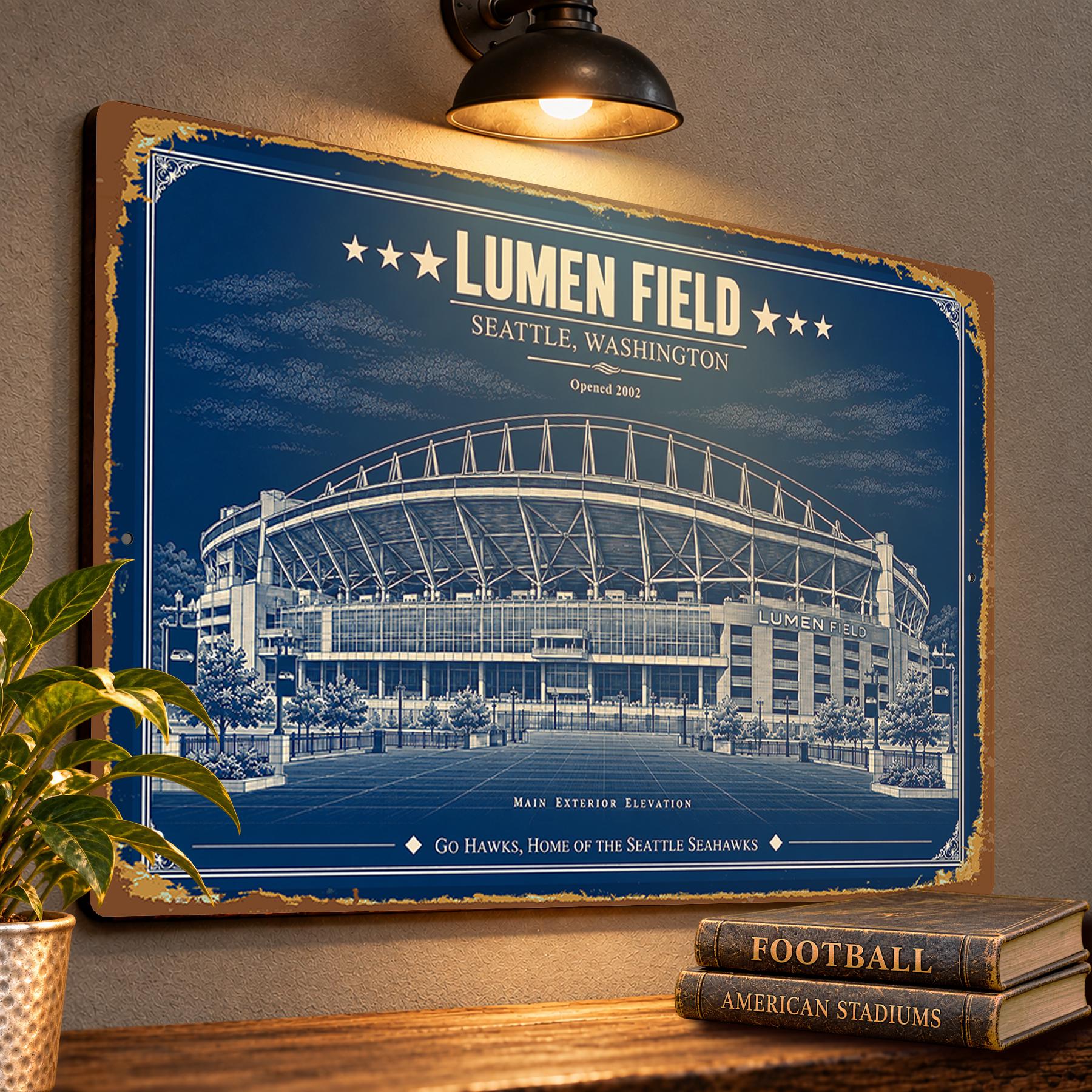 Lumen Field Blueprint Wall Plaque, Seattle Seahawks Fan Gift, Vintage Stadium Art