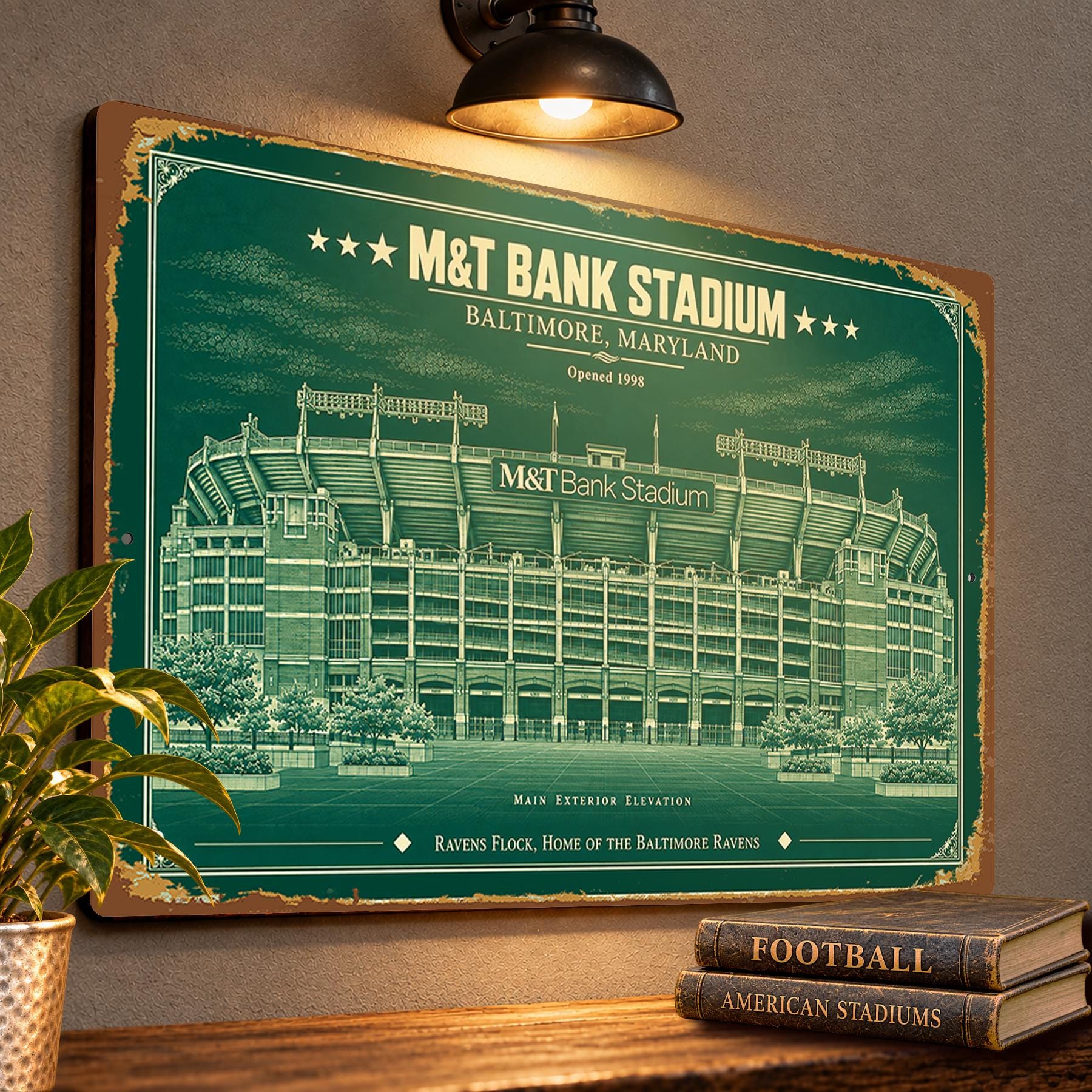 M&T Bank Stadium Blueprint Wall Plaque, Baltimore Ravens Fan Gift, Vintage Football Art
