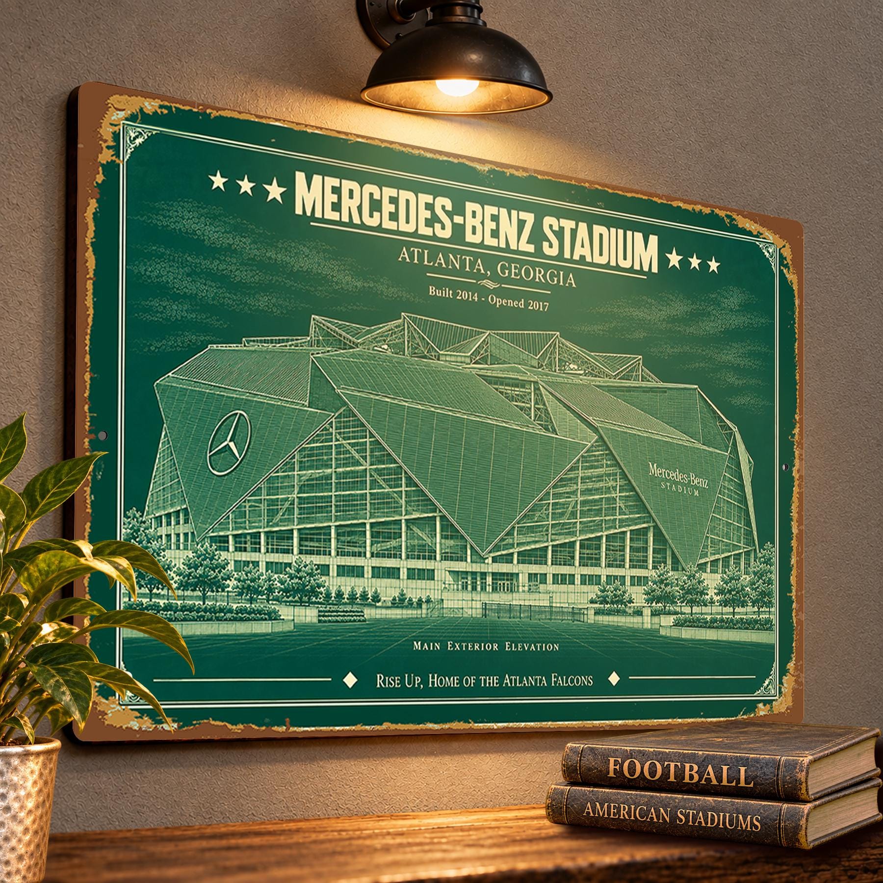 Mercedes-Benz Stadium Blueprint Wall Plaque, Atlanta Falcons Fan Gift, Vintage Architectural Football Art