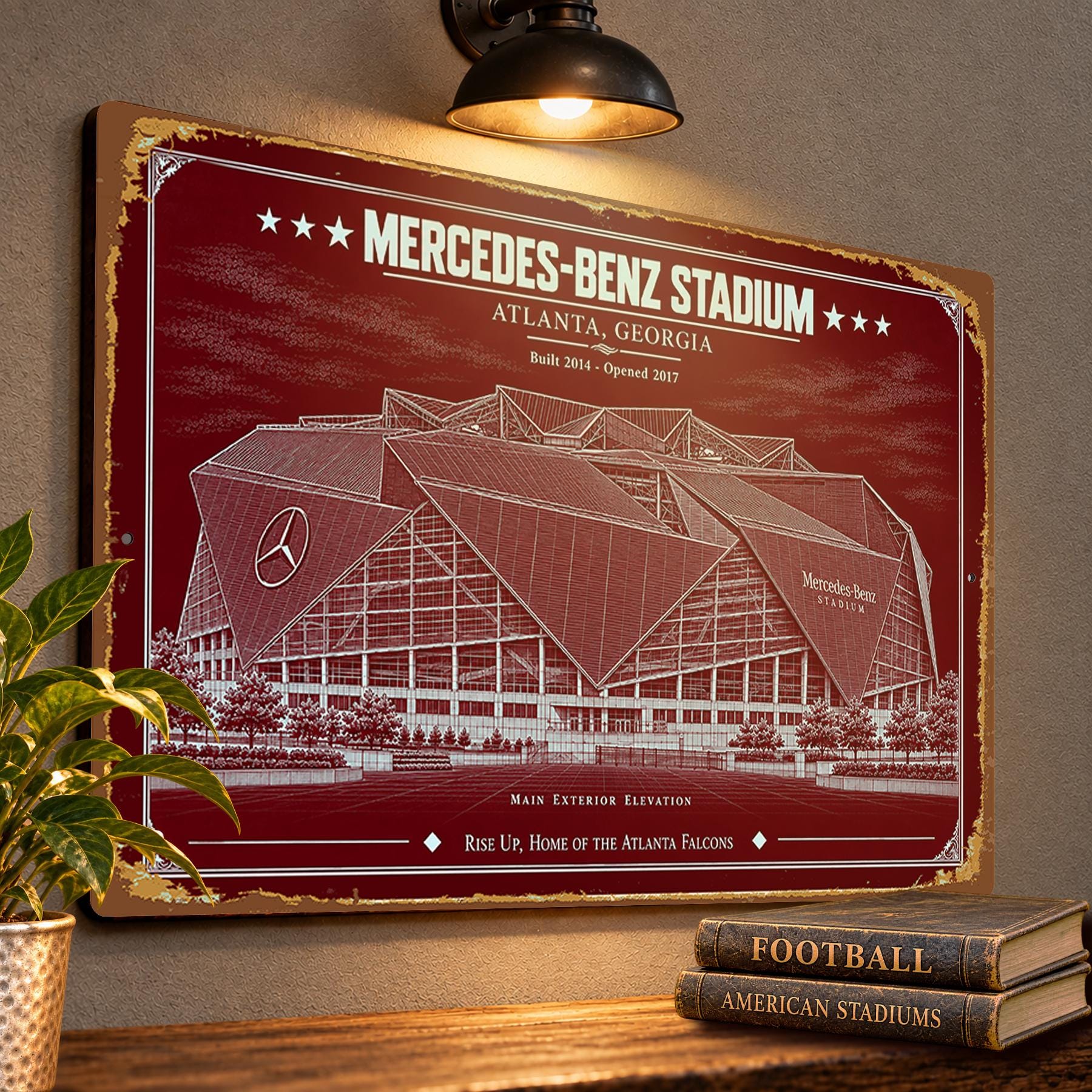 Mercedes-Benz Stadium Blueprint Wall Plaque, Atlanta Falcons Fan Gift, Vintage Architectural Football Art