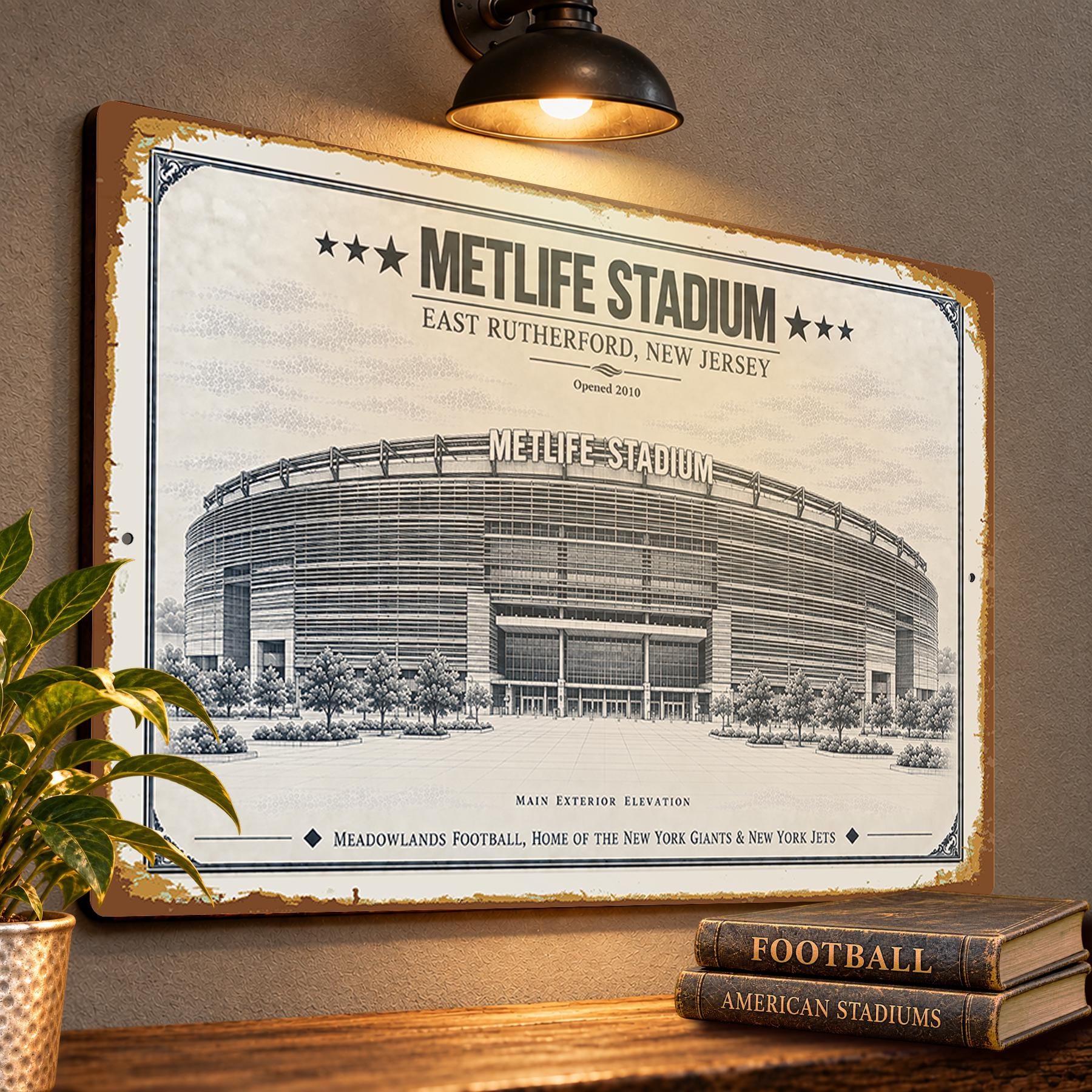 MetLife Stadium Blueprint Wall Plaque, New York Giants Jets Fan Gift, Vintage Football Art