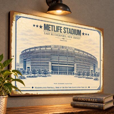 MetLife Stadium Blueprint Wall Plaque, New York Giants Jets Fan Gift, Vintage Football Art