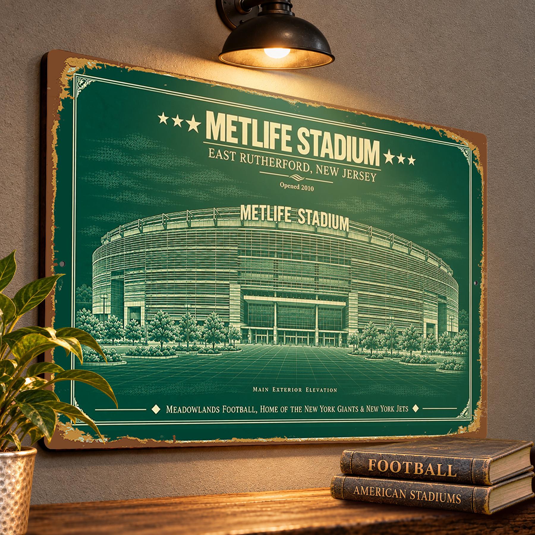 MetLife Stadium Blueprint Wall Plaque, New York Giants Jets Fan Gift, Vintage Football Art
