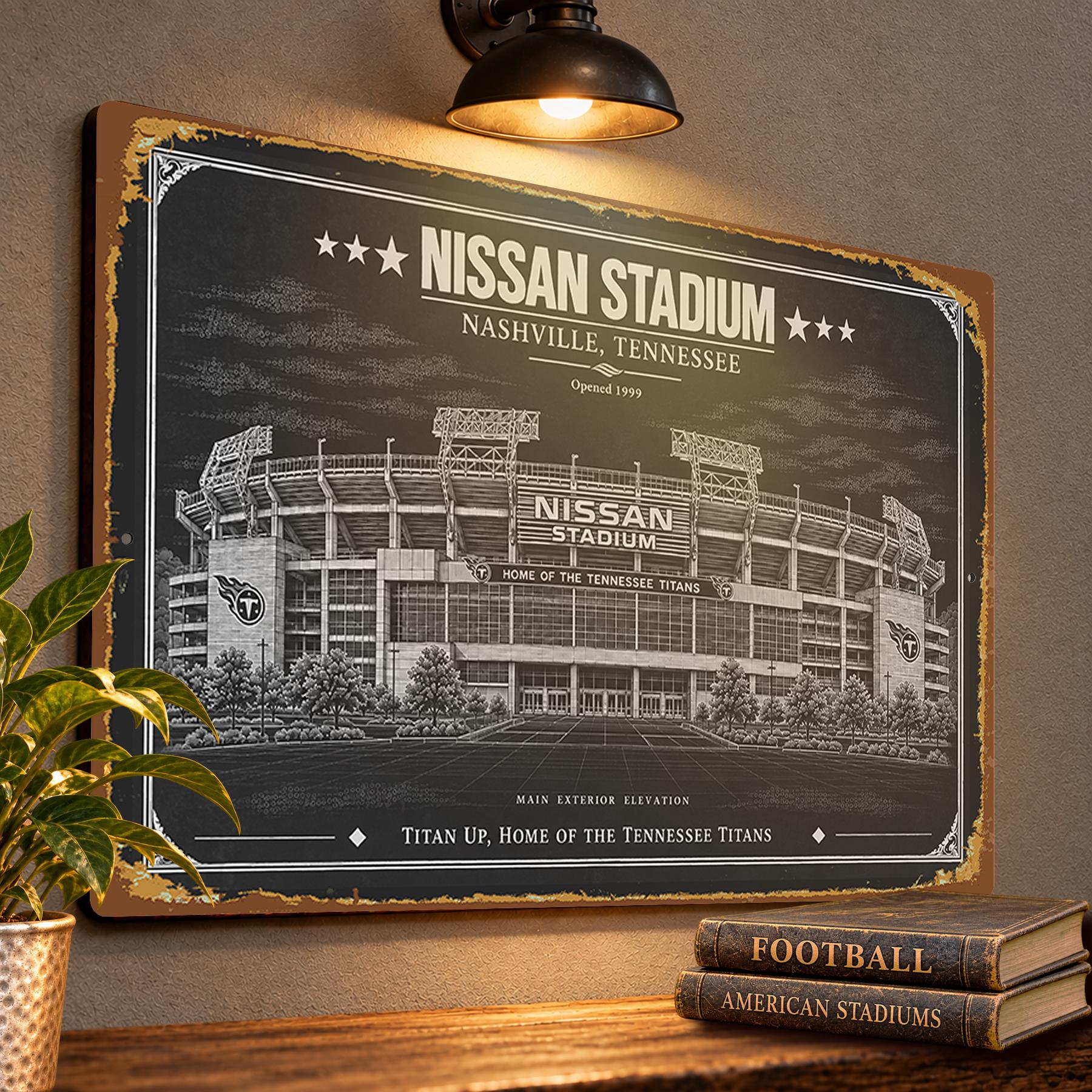 Nissan Stadium Blueprint Wall Plaque, Tennessee Titans Fan Gift, Vintage Nashville Football Art