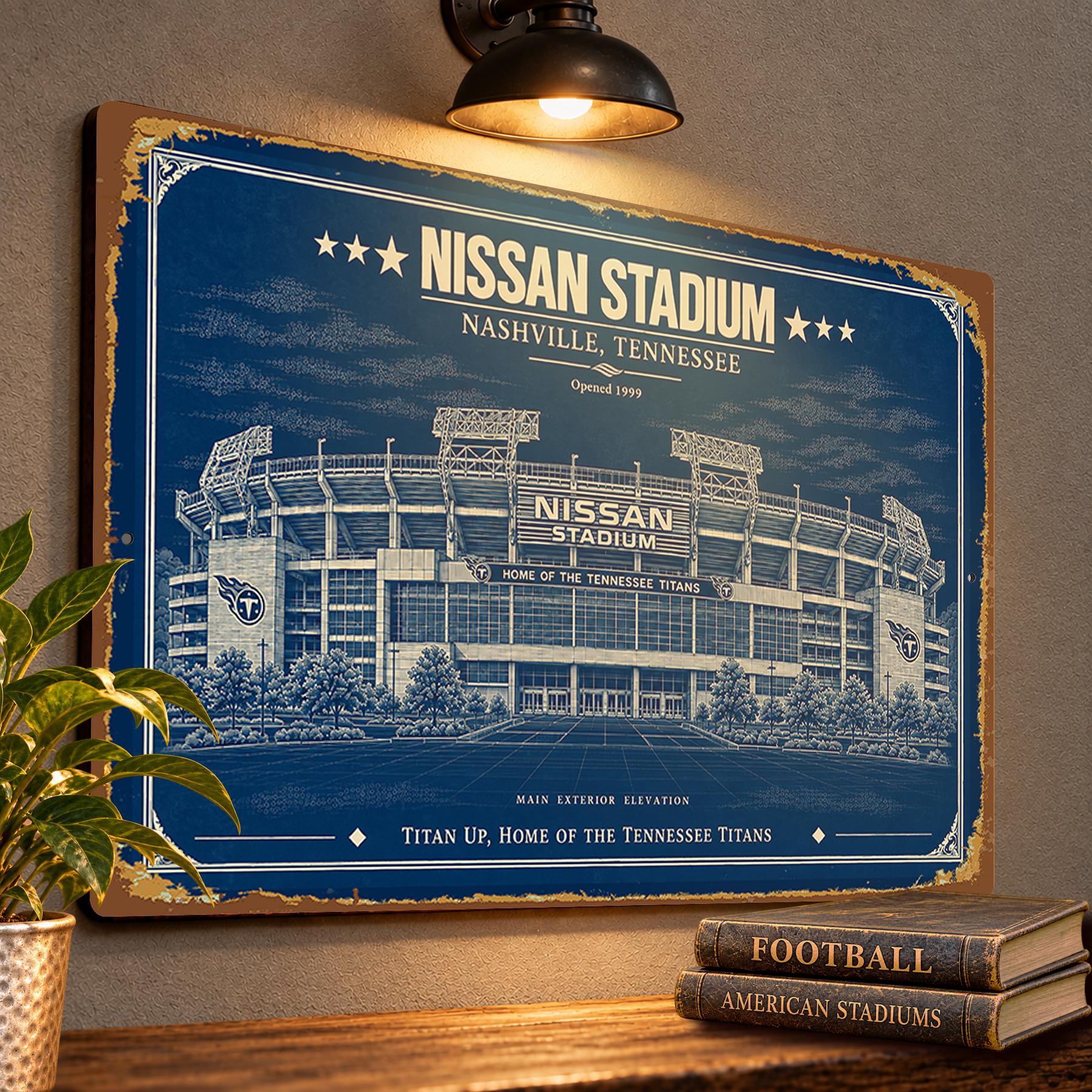 Nissan Stadium Blueprint Wall Plaque, Tennessee Titans Fan Gift, Vintage Nashville Football Art