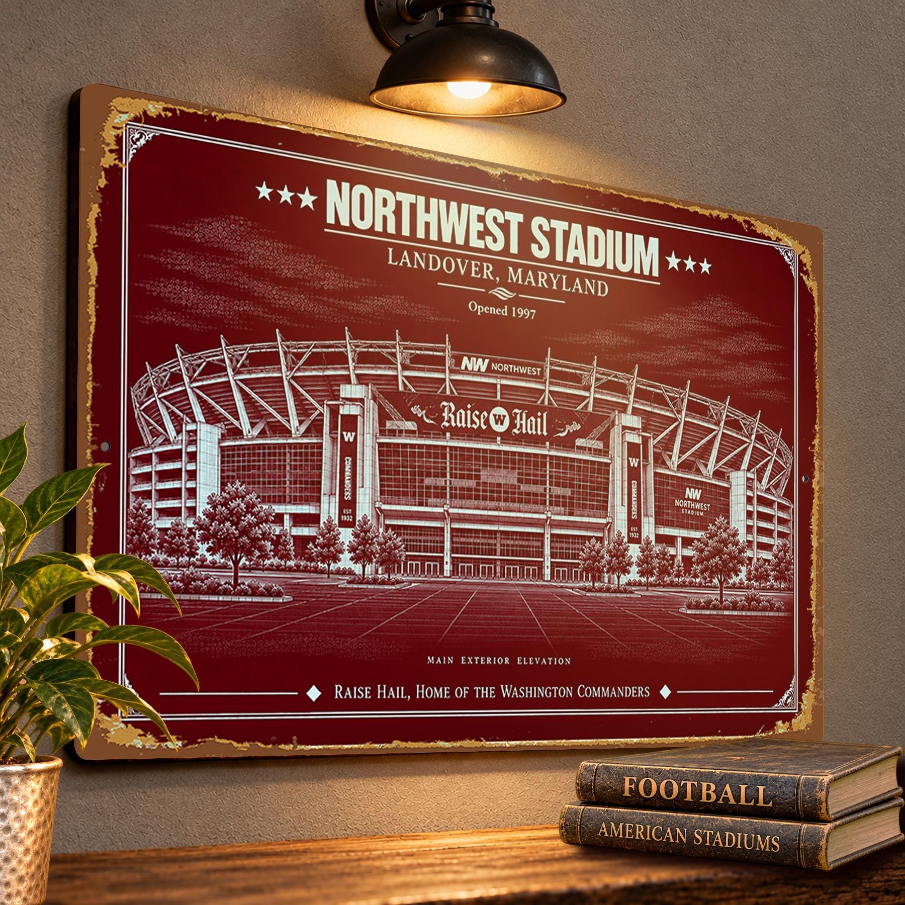 Northwest Stadium Blueprint Wall Plaque, Washington Commanders Fan Gift, Vintage Football Art