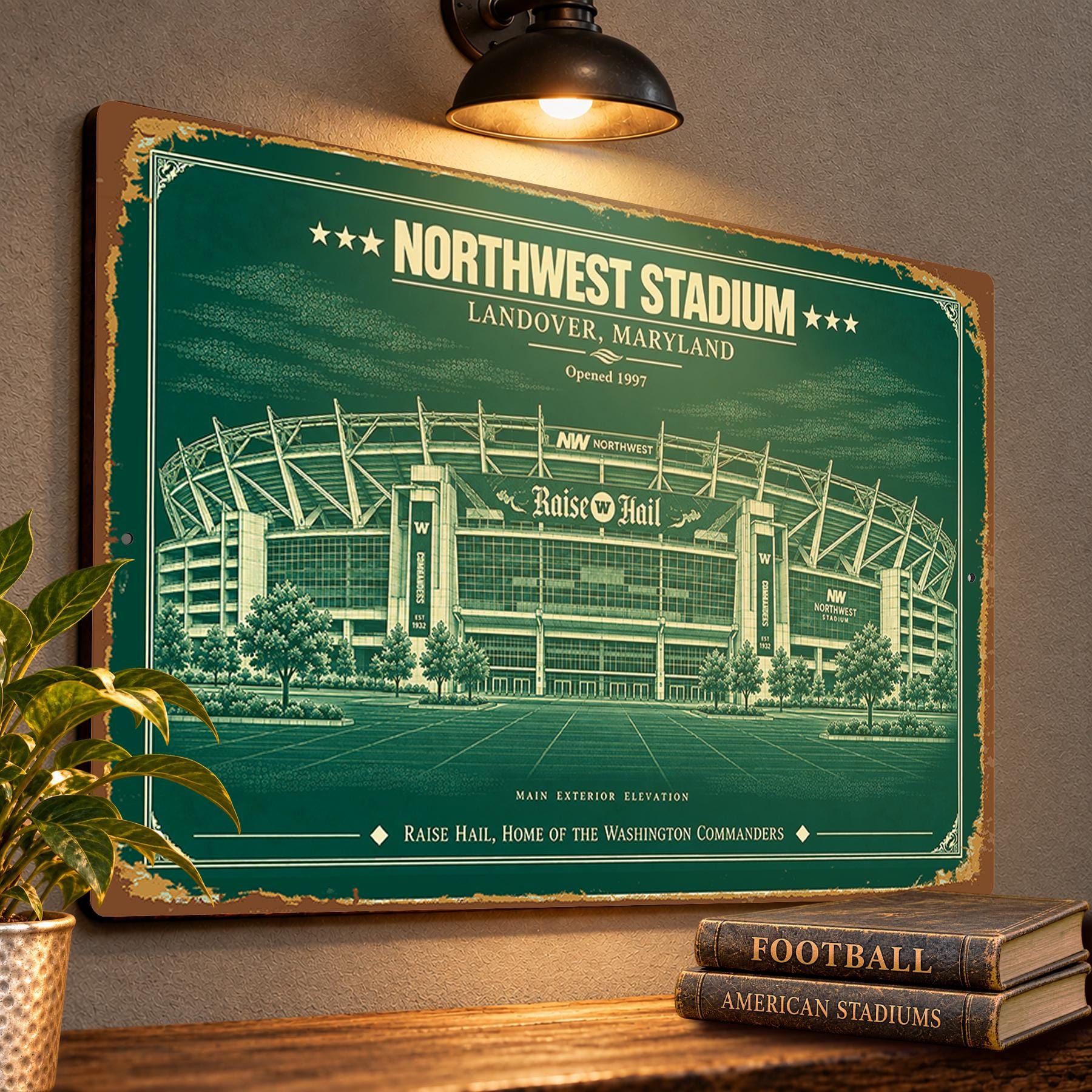 Northwest Stadium Blueprint Wall Plaque, Washington Commanders Fan Gift, Vintage Football Art