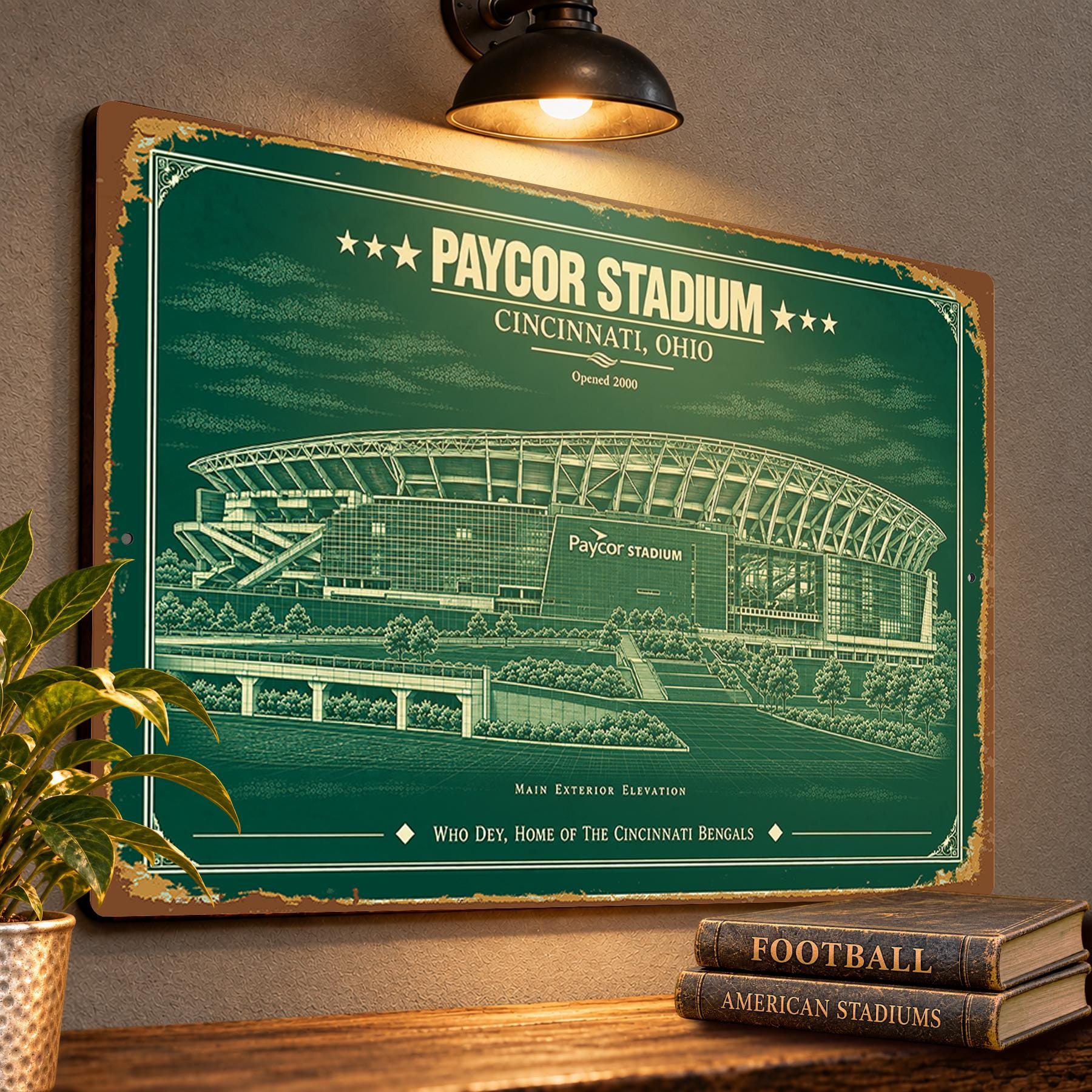 Paycor Stadium Blueprint Wall Plaque, Cincinnati Bengals Fan Gift, Vintage Football Art