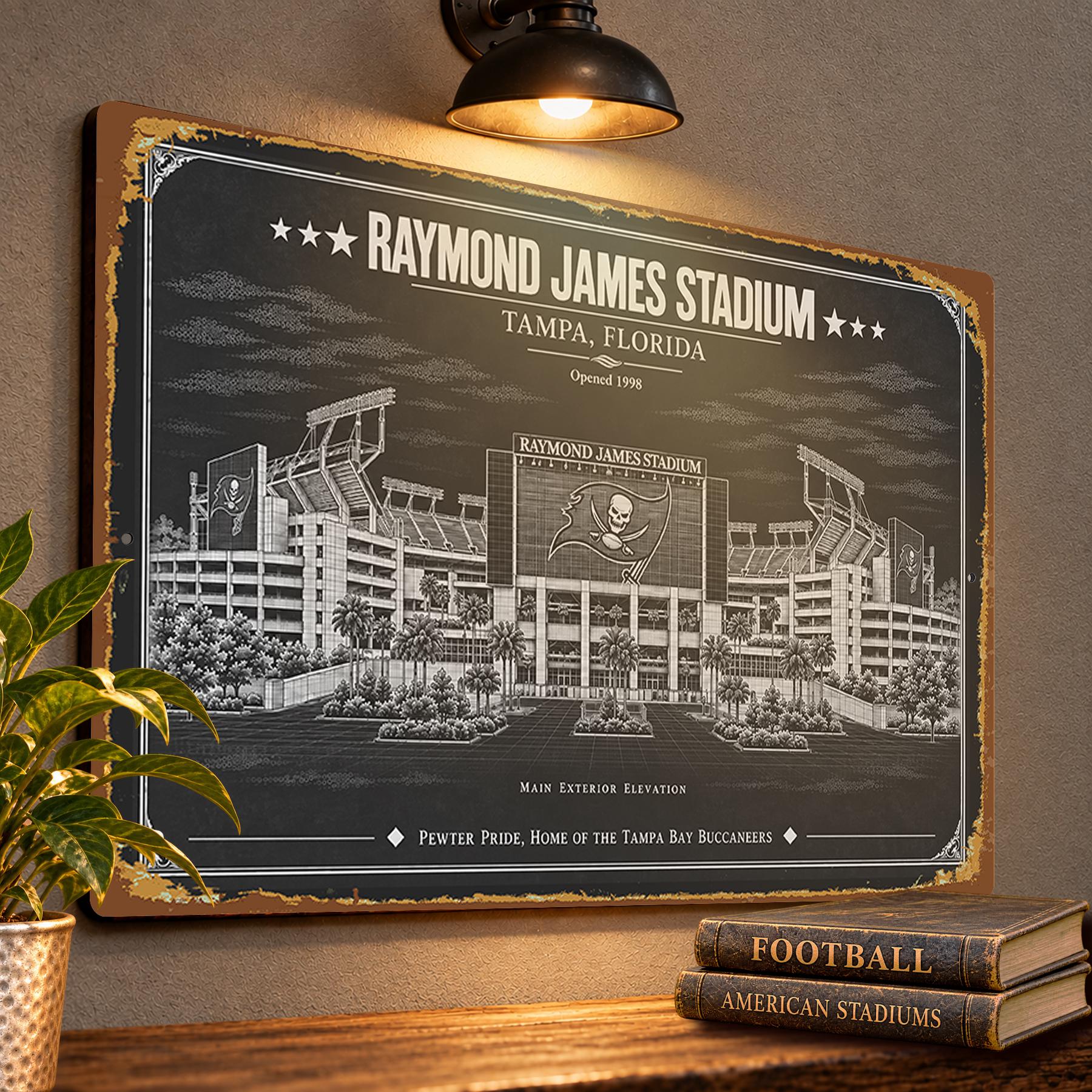 Raymond James Stadium Blueprint Wall Plaque, Tampa Bay Buccaneers Fan Gift, Vintage Football Art