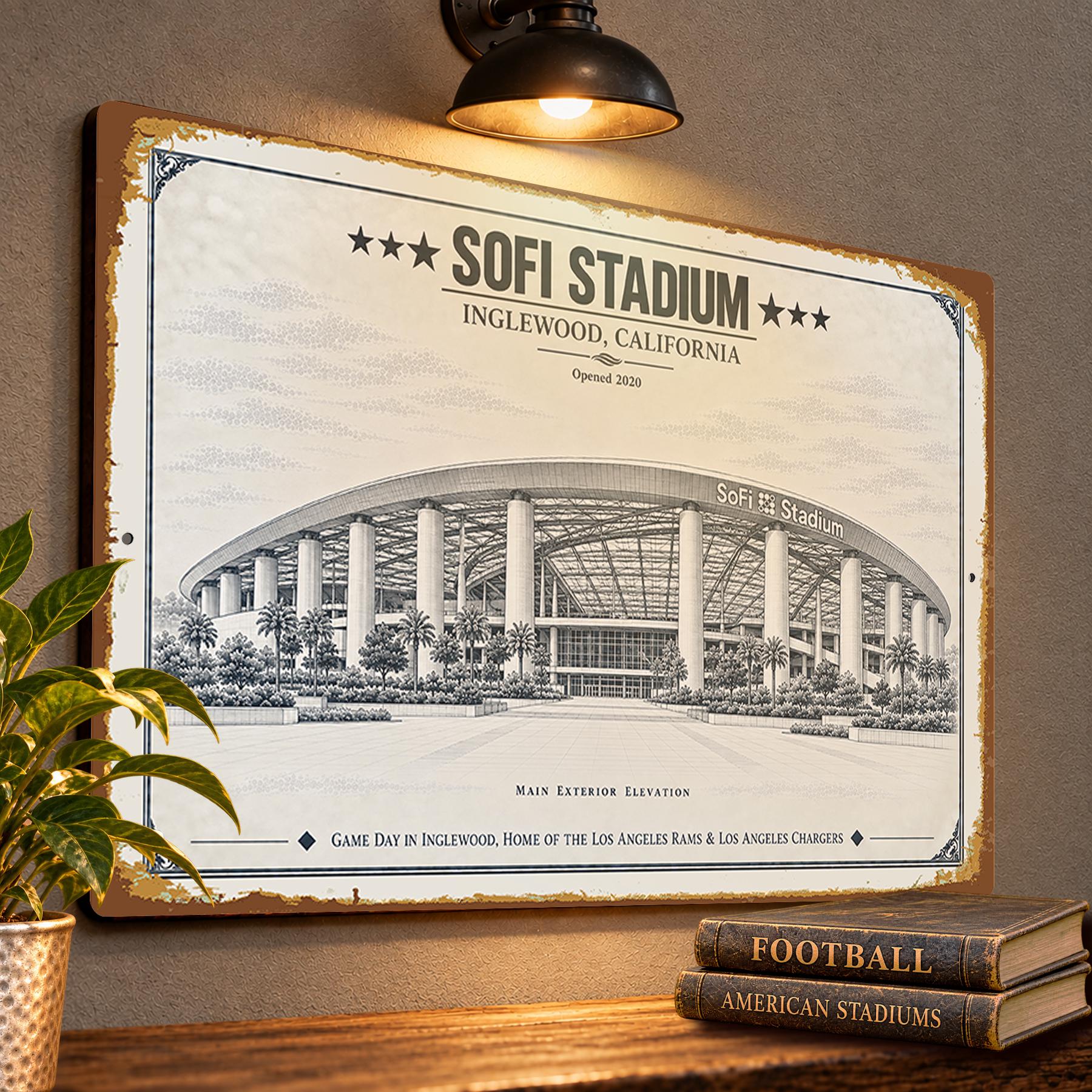 SoFi Stadium Blueprint Wall Plaque, Los Angeles Rams Chargers Fan Gift, Vintage Football Art