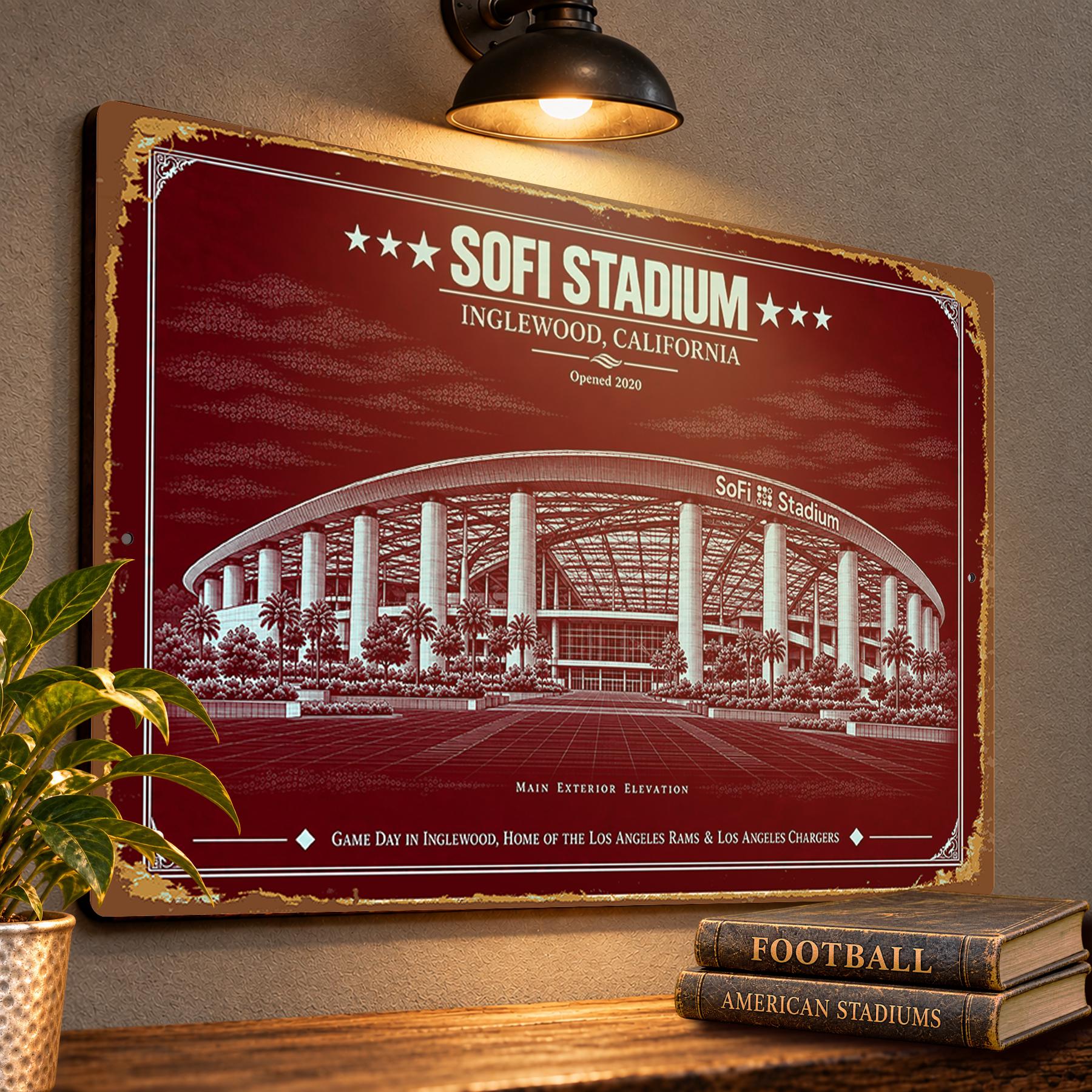 SoFi Stadium Blueprint Wall Plaque, Los Angeles Rams Chargers Fan Gift, Vintage Football Art