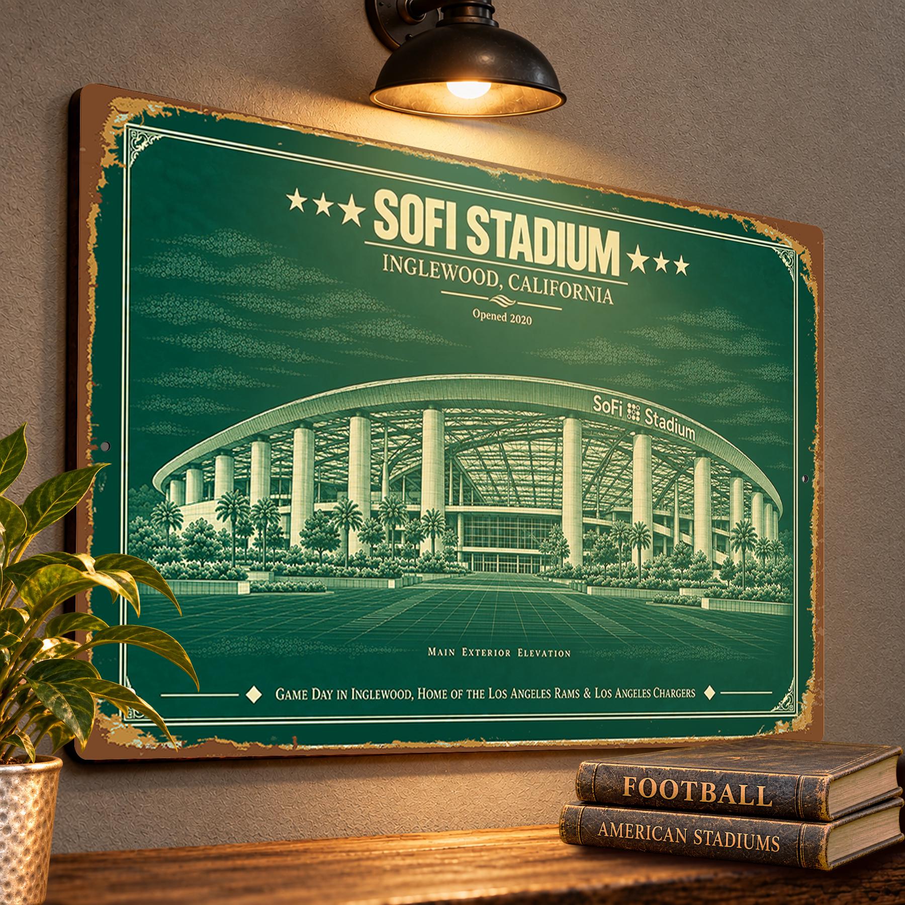 SoFi Stadium Blueprint Wall Plaque, Los Angeles Rams Chargers Fan Gift, Vintage Football Art