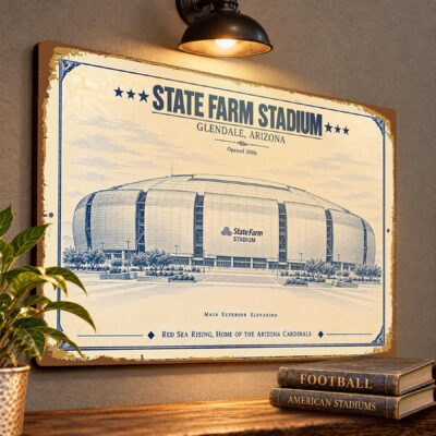 State Farm Stadium Blueprint Wall Plaque, Arizona Cardinals Fan Gift, Vintage Football Art