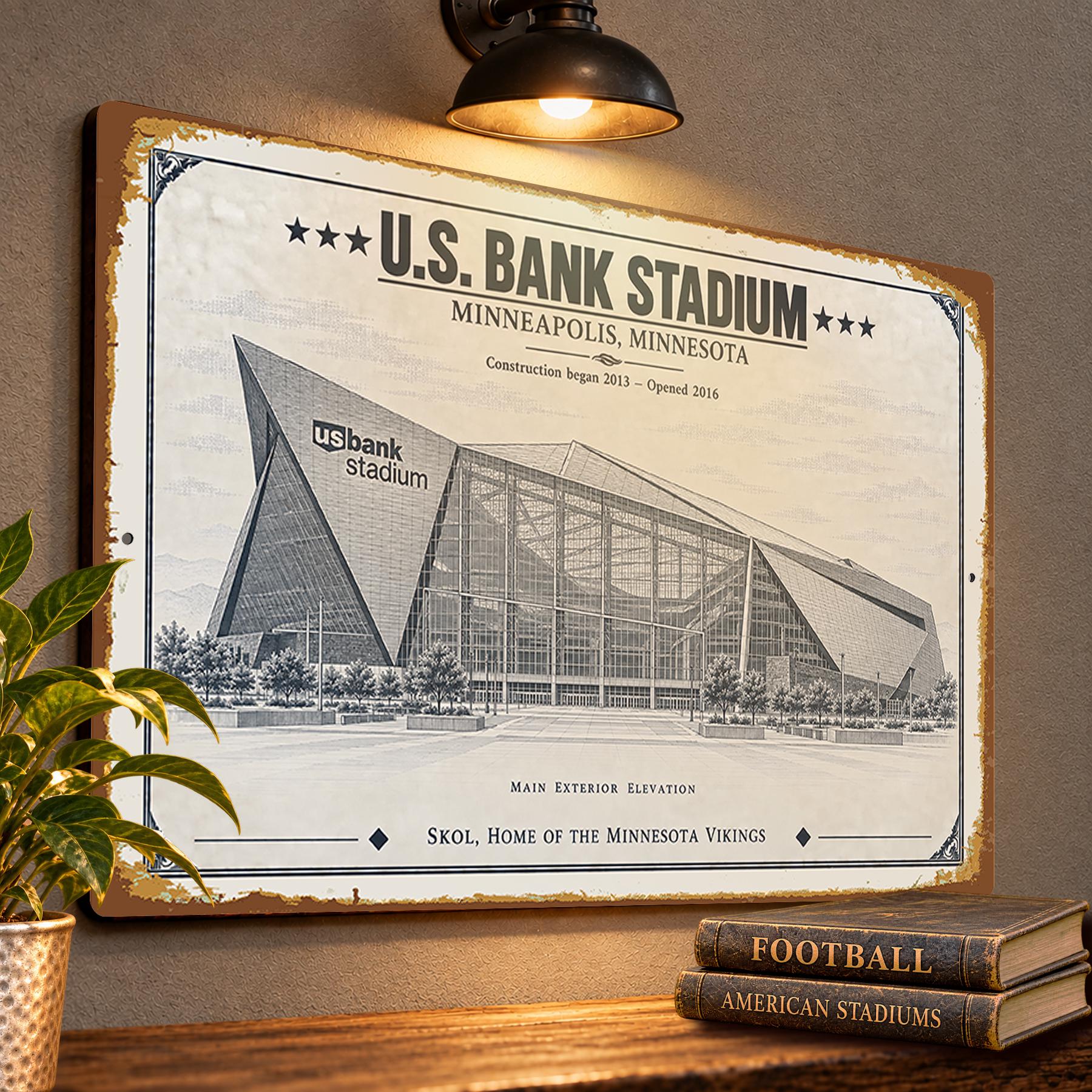 U.S. Bank Stadium Blueprint Wall Plaque, Minnesota Vikings Fan Gift, Vintage Football Art
