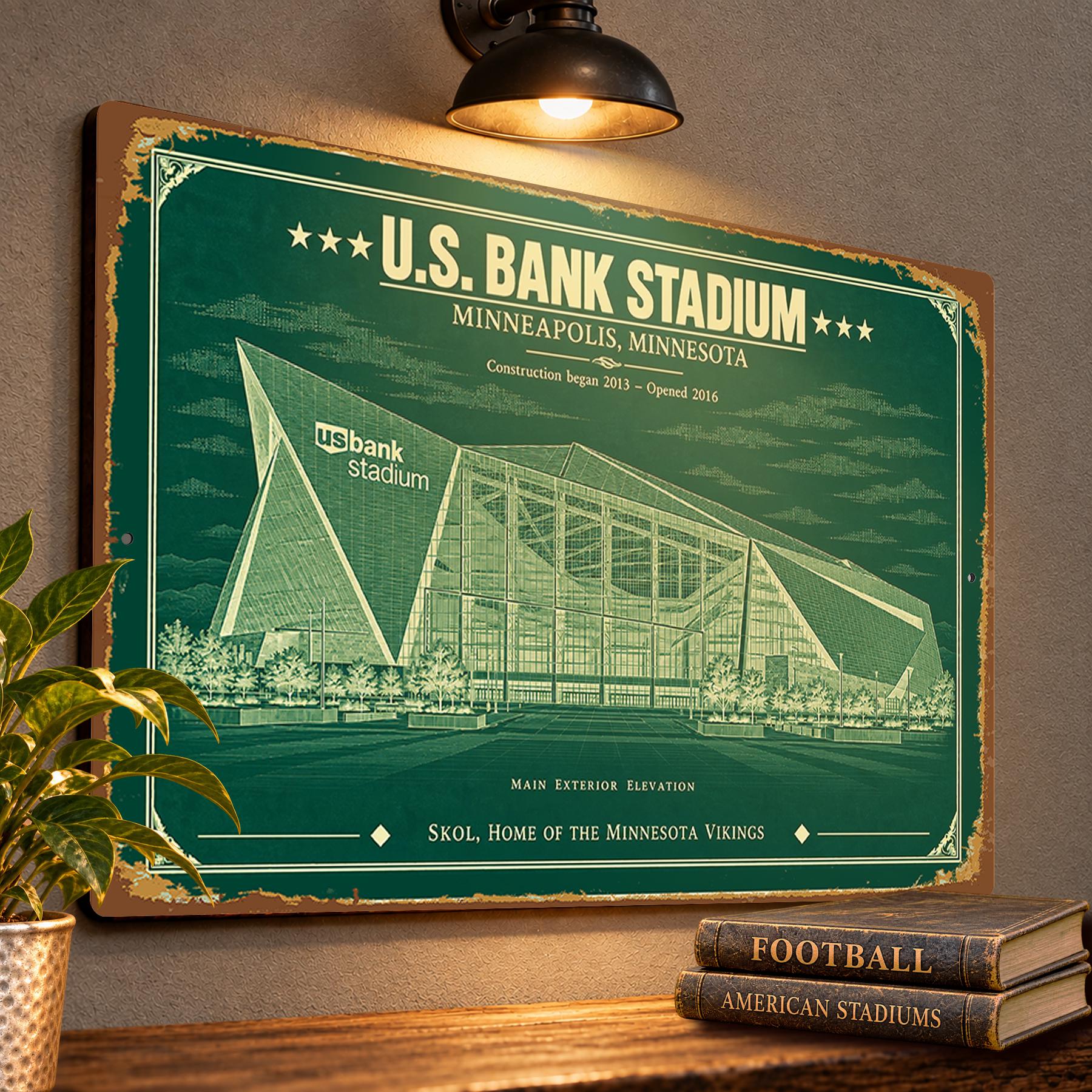 U.S. Bank Stadium Blueprint Wall Plaque, Minnesota Vikings Fan Gift, Vintage Football Art