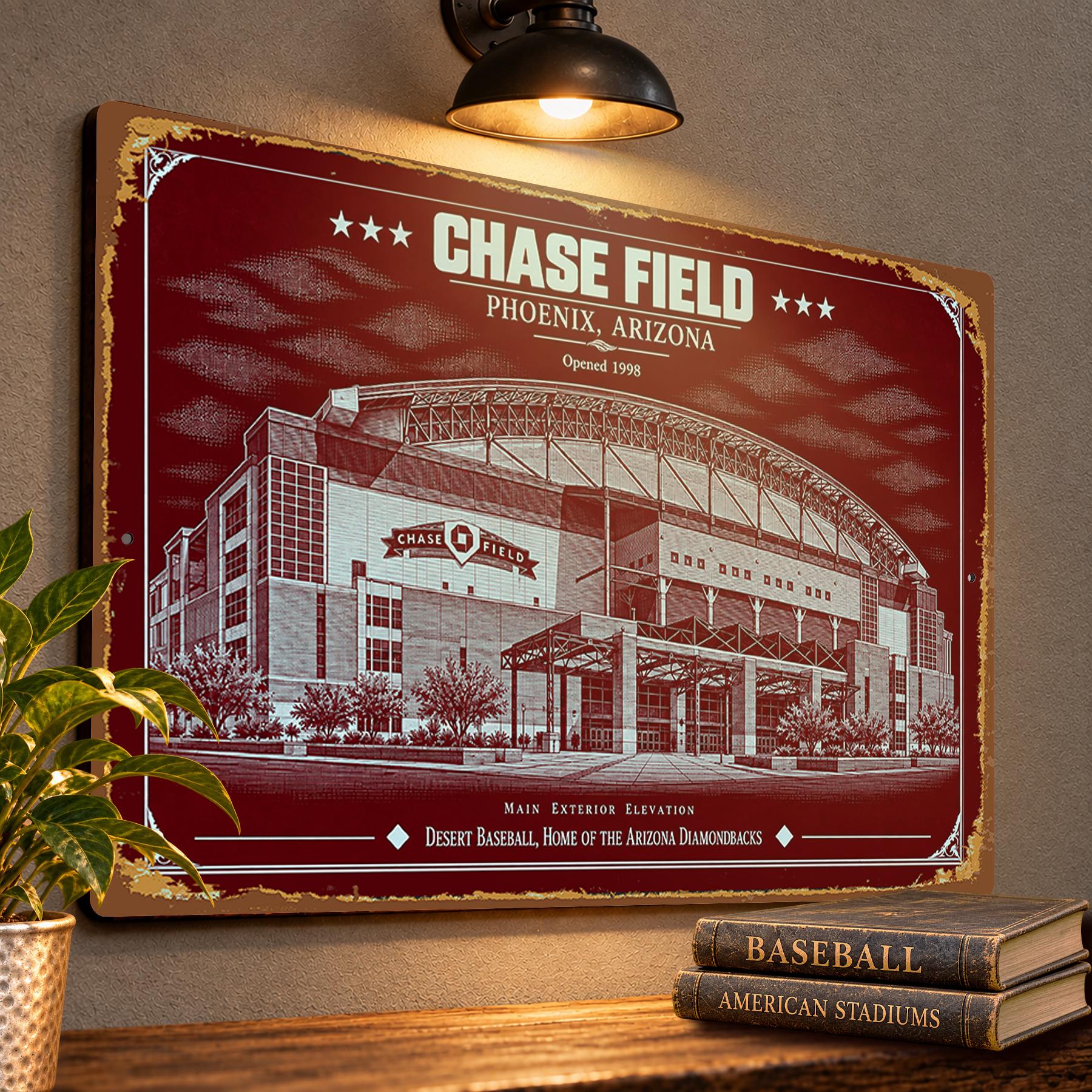 Chase Field Blueprint Wall Plaque, Arizona Diamondbacks Baseball Fan Gift, Vintage Ballpark Art