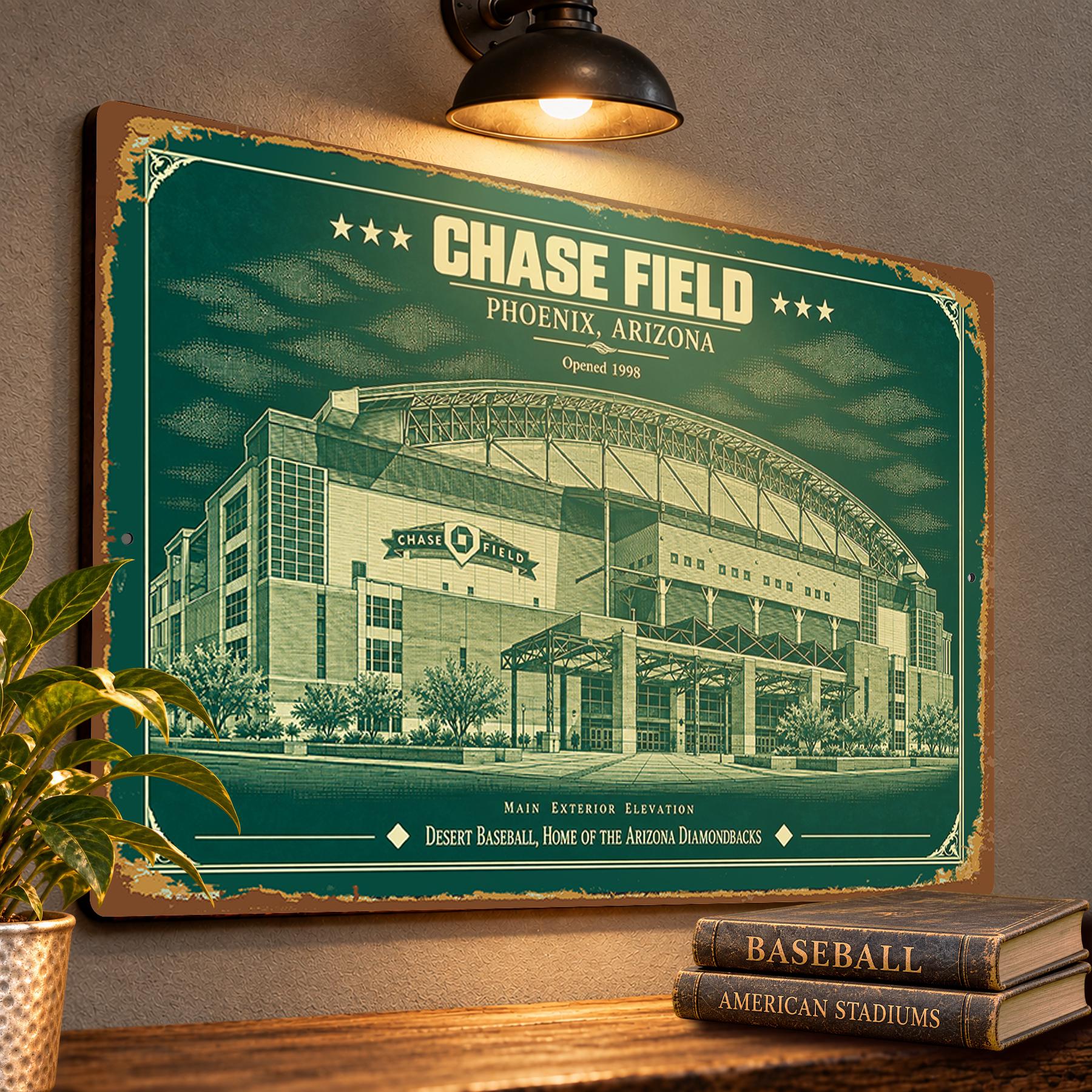 Chase Field Blueprint Wall Plaque, Arizona Diamondbacks Baseball Fan Gift, Vintage Ballpark Art