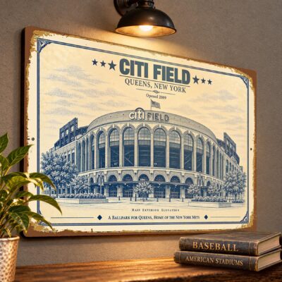 Citi Field Blueprint Wall Plaque, New York Mets Baseball Fan Gift, Vintage Stadium Art