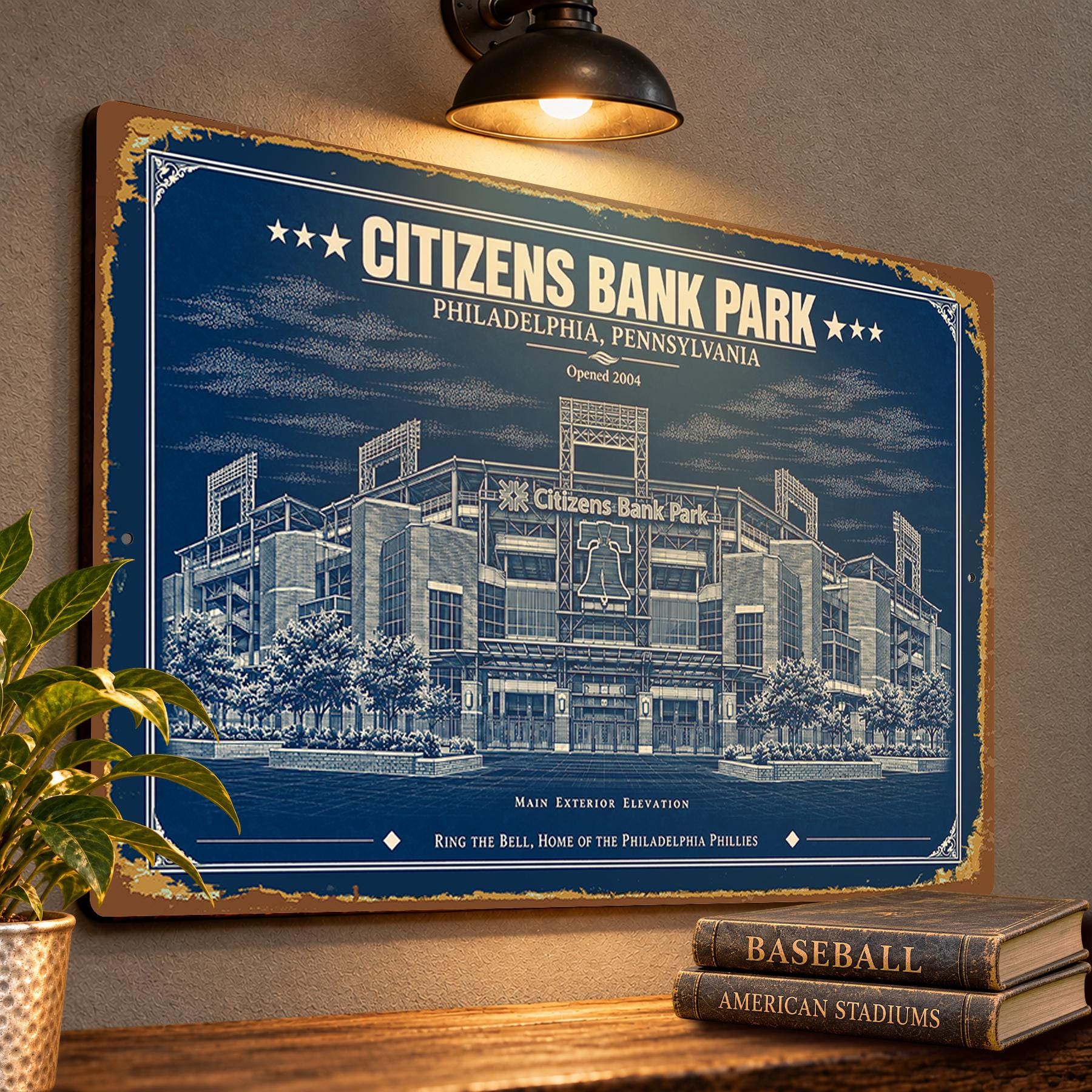 Citizens Bank Park Blueprint Wall Plaque, Philadelphia Phillies Baseball Fan Gift, Vintage Stadium Art