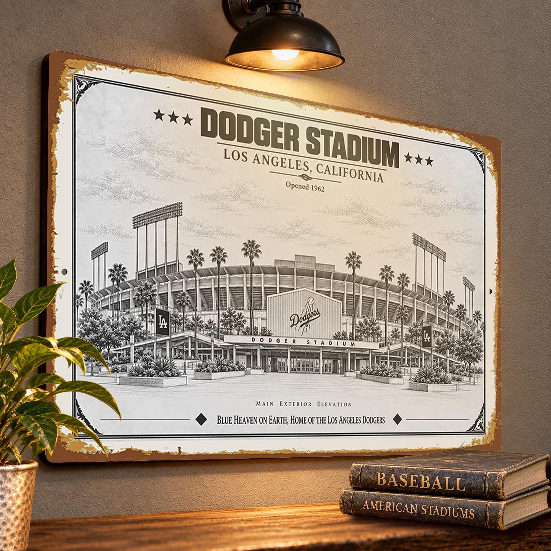 Dodger Stadium Blueprint Wall Plaque, Los Angeles Dodgers Baseball Fan Gift, Vintage Ballpark Art