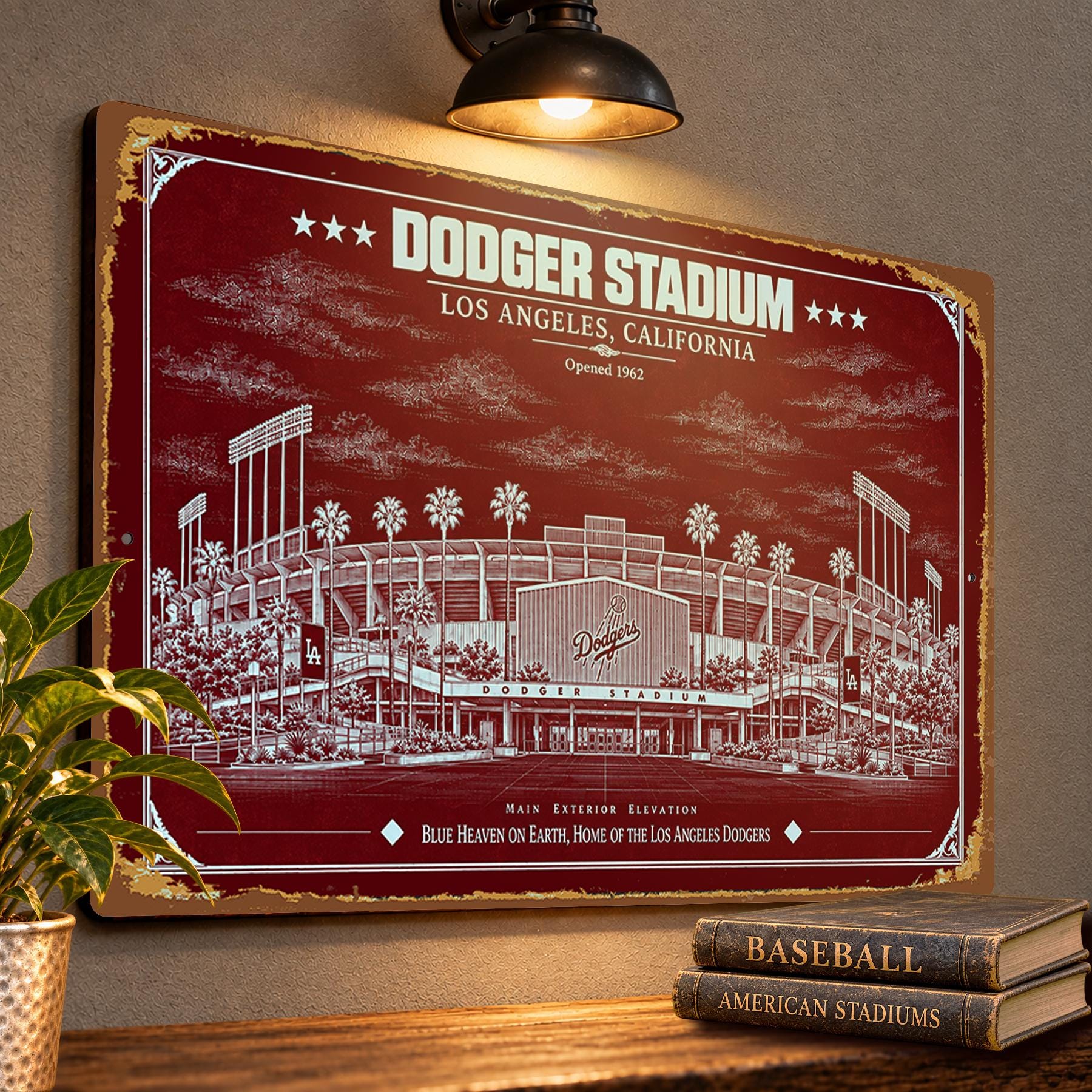Dodger Stadium Blueprint Wall Plaque, Los Angeles Dodgers Baseball Fan Gift, Vintage Ballpark Art