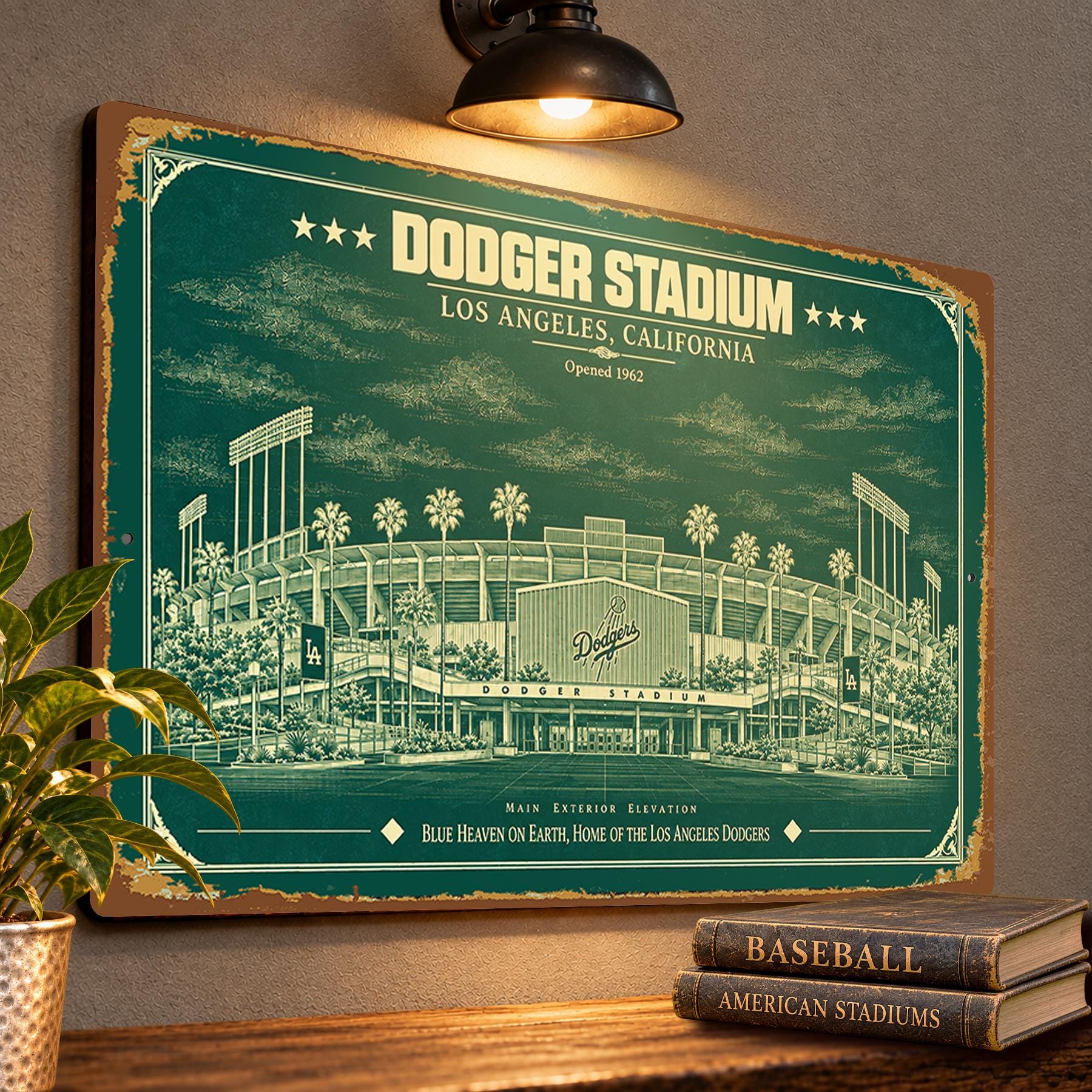 Dodger Stadium Blueprint Wall Plaque, Los Angeles Dodgers Baseball Fan Gift, Vintage Ballpark Art