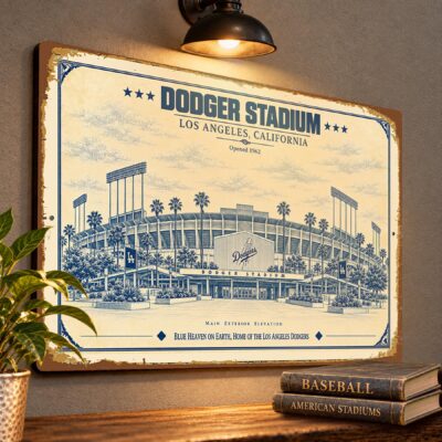 Dodger Stadium Blueprint Wall Plaque, Los Angeles Dodgers Baseball Fan Gift, Vintage Ballpark Art