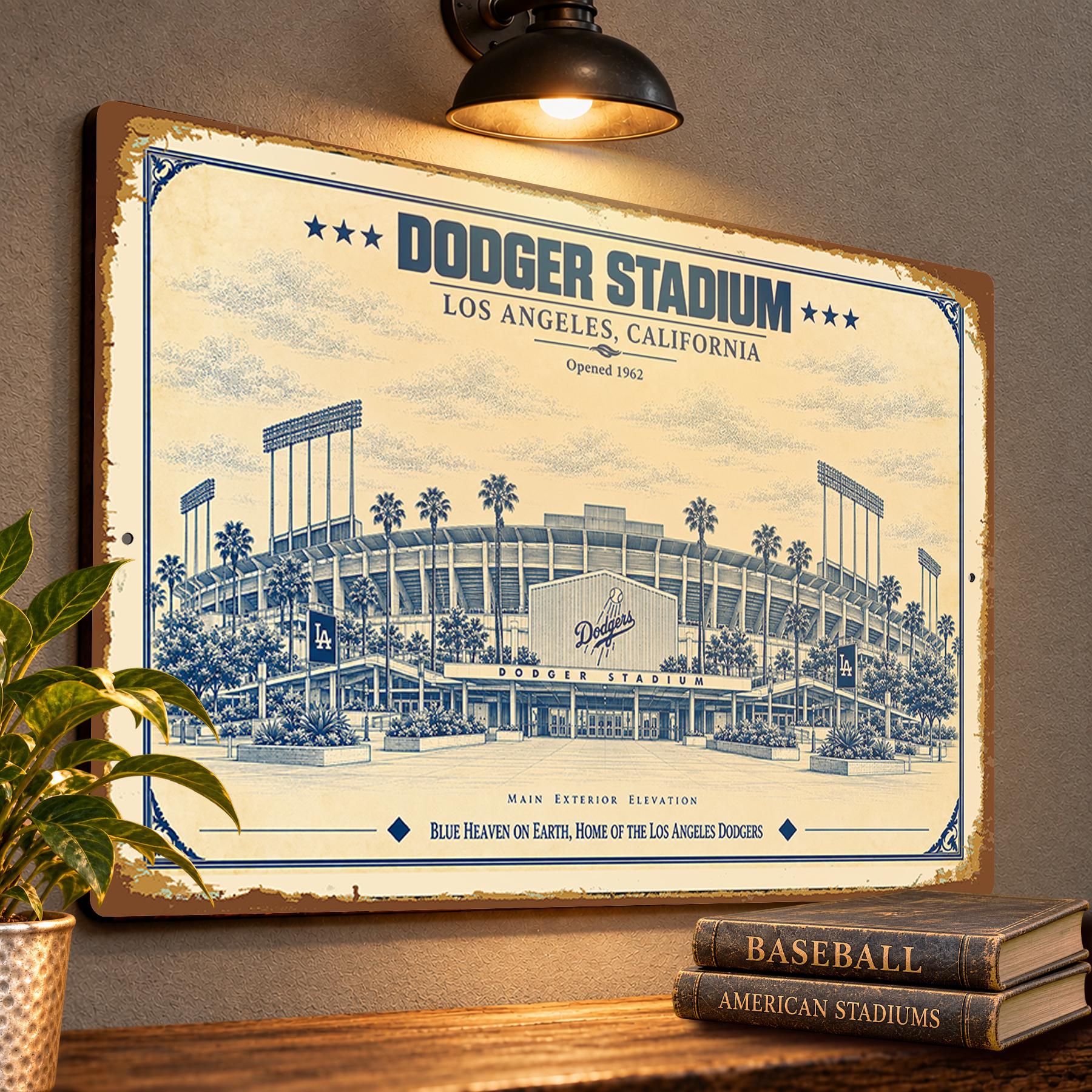 Dodger Stadium Blueprint Wall Plaque, Los Angeles Dodgers Baseball Fan Gift, Vintage Ballpark Art