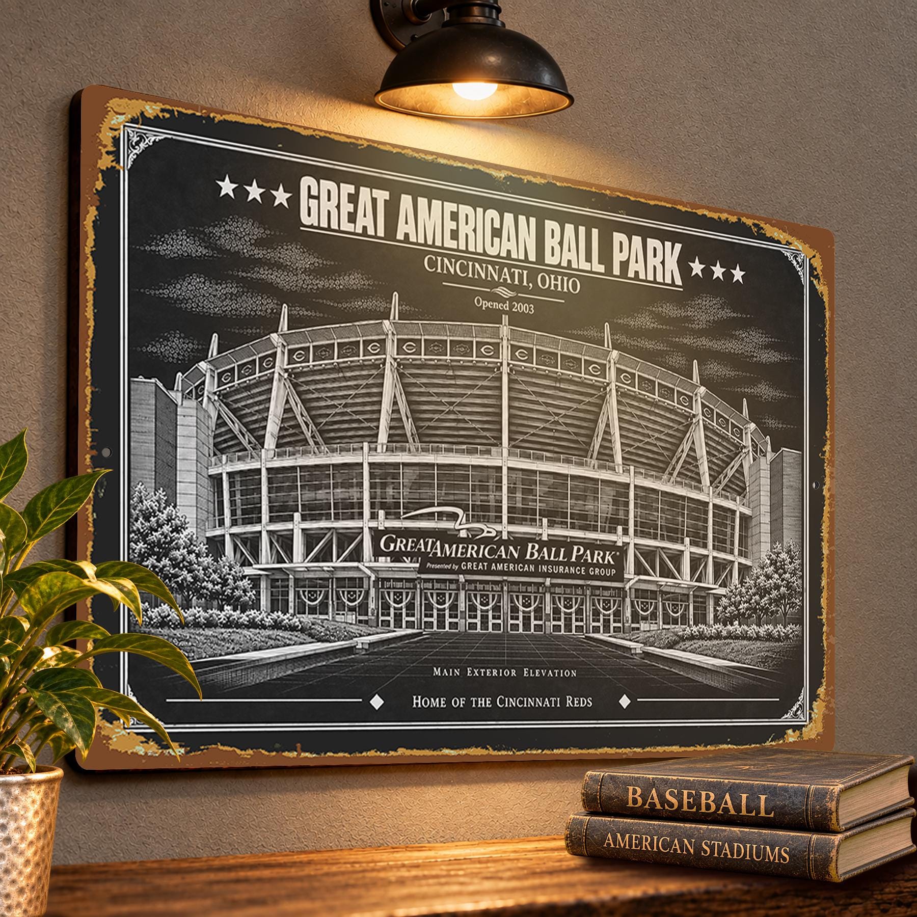 Great American Ball Park Blueprint Plaque, Cincinnati Reds Baseball Fan Gift, Vintage Stadium Art