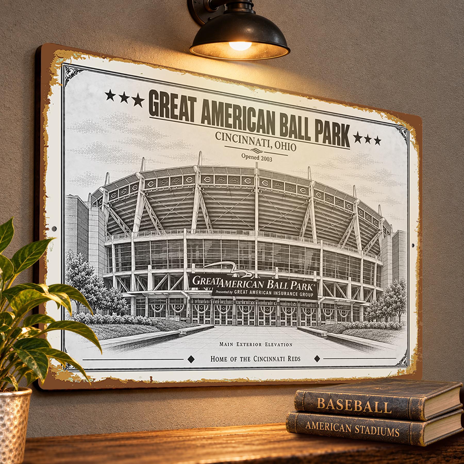 Great American Ball Park Blueprint Plaque, Cincinnati Reds Baseball Fan Gift, Vintage Stadium Art
