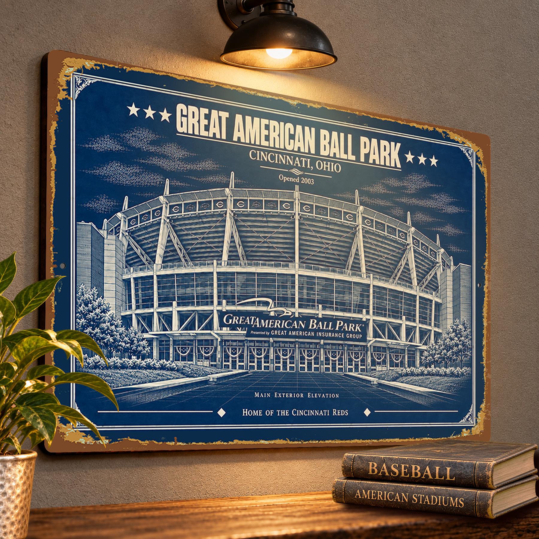 Great American Ball Park Blueprint Plaque, Cincinnati Reds Baseball Fan Gift, Vintage Stadium Art