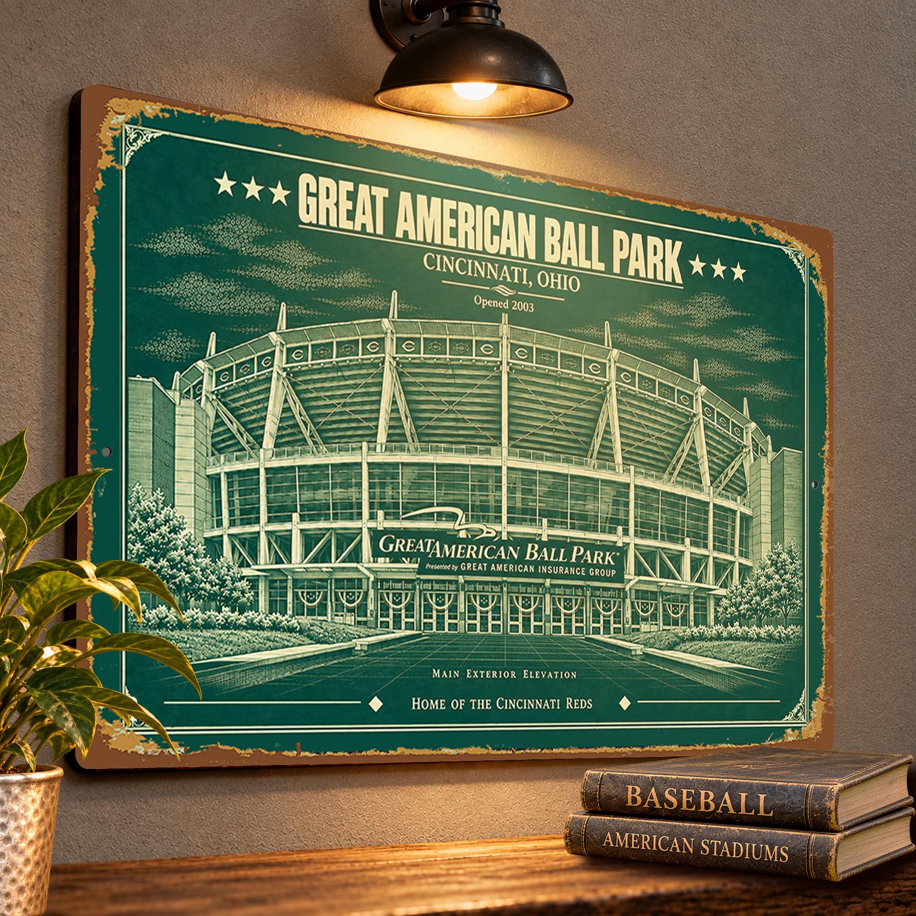 Great American Ball Park Blueprint Plaque, Cincinnati Reds Baseball Fan Gift, Vintage Stadium Art