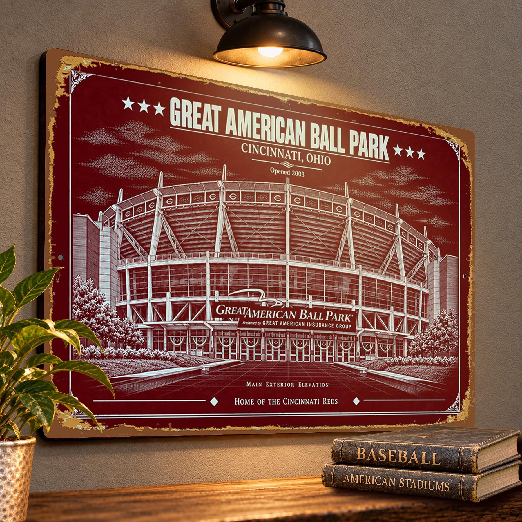 Great American Ball Park Blueprint Plaque, Cincinnati Reds Baseball Fan Gift, Vintage Stadium Art