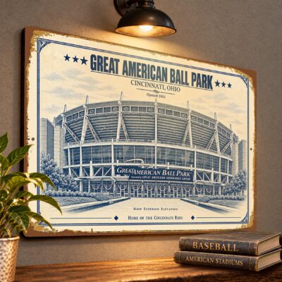 Great American Ball Park Blueprint Plaque, Cincinnati Reds Baseball Fan Gift, Vintage Stadium Art