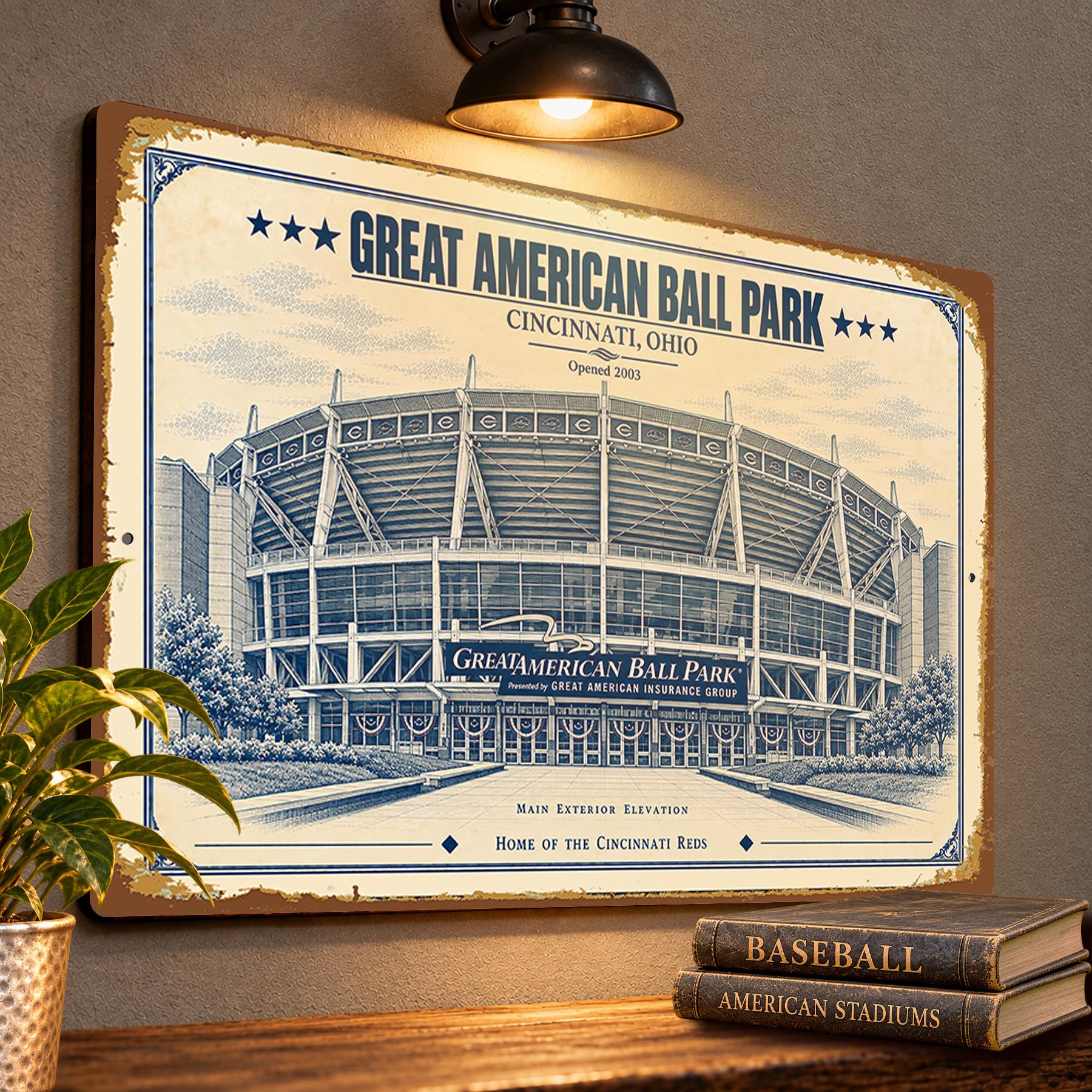 Great American Ball Park Blueprint Plaque, Cincinnati Reds Baseball Fan Gift, Vintage Stadium Art