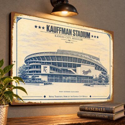 Kauffman Stadium Blueprint Wall Plaque, Kansas City Royals Baseball Fan Gift, Vintage Ballpark Art