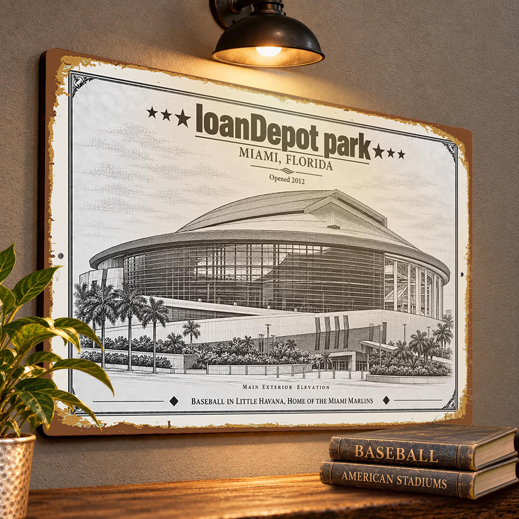 loanDepot Park Blueprint Wall Plaque, Miami Marlins Baseball Fan Gift, Vintage Stadium Art