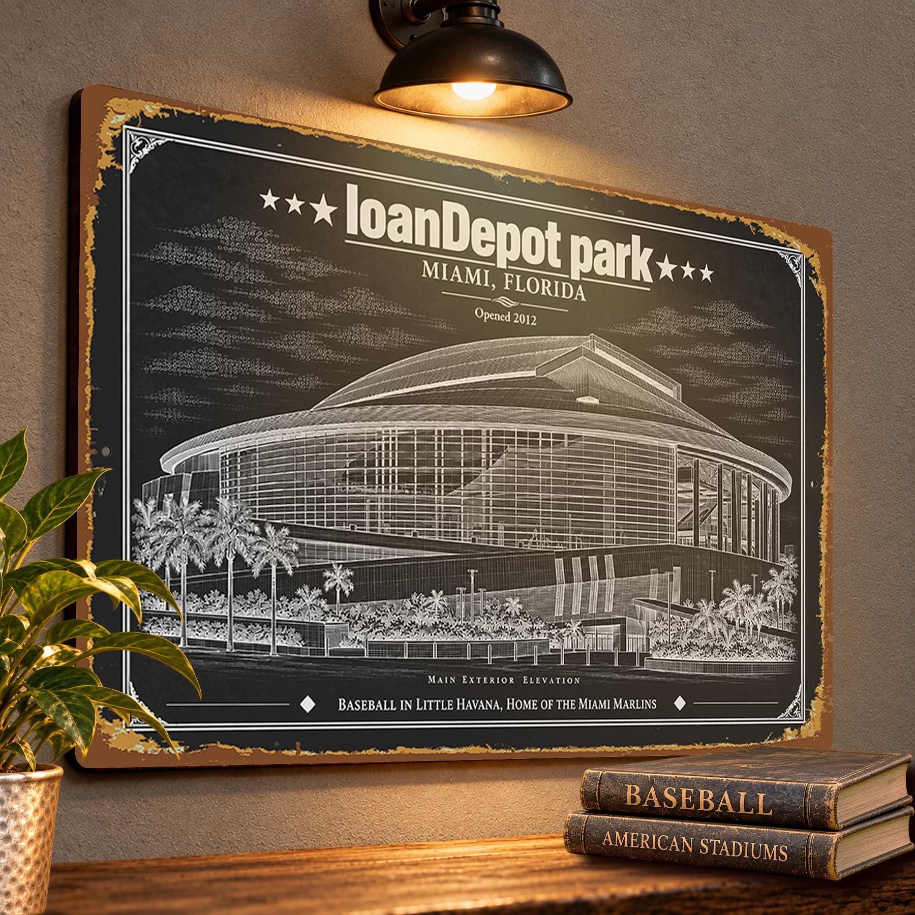 loanDepot Park Blueprint Wall Plaque, Miami Marlins Baseball Fan Gift, Vintage Stadium Art