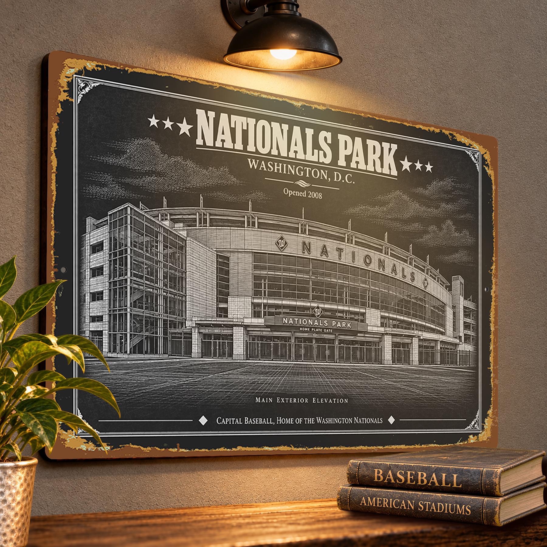 Nationals Park Blueprint Wall Plaque, Washington Nationals Baseball Fan Gift, Vintage Ballpark Art