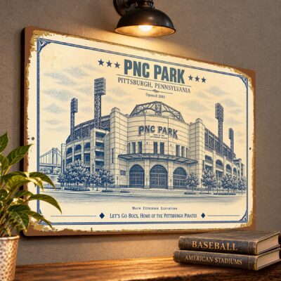PNC Park Blueprint Wall Plaque, Pittsburgh Pirates Baseball Fan Gift, Vintage Ballpark Art