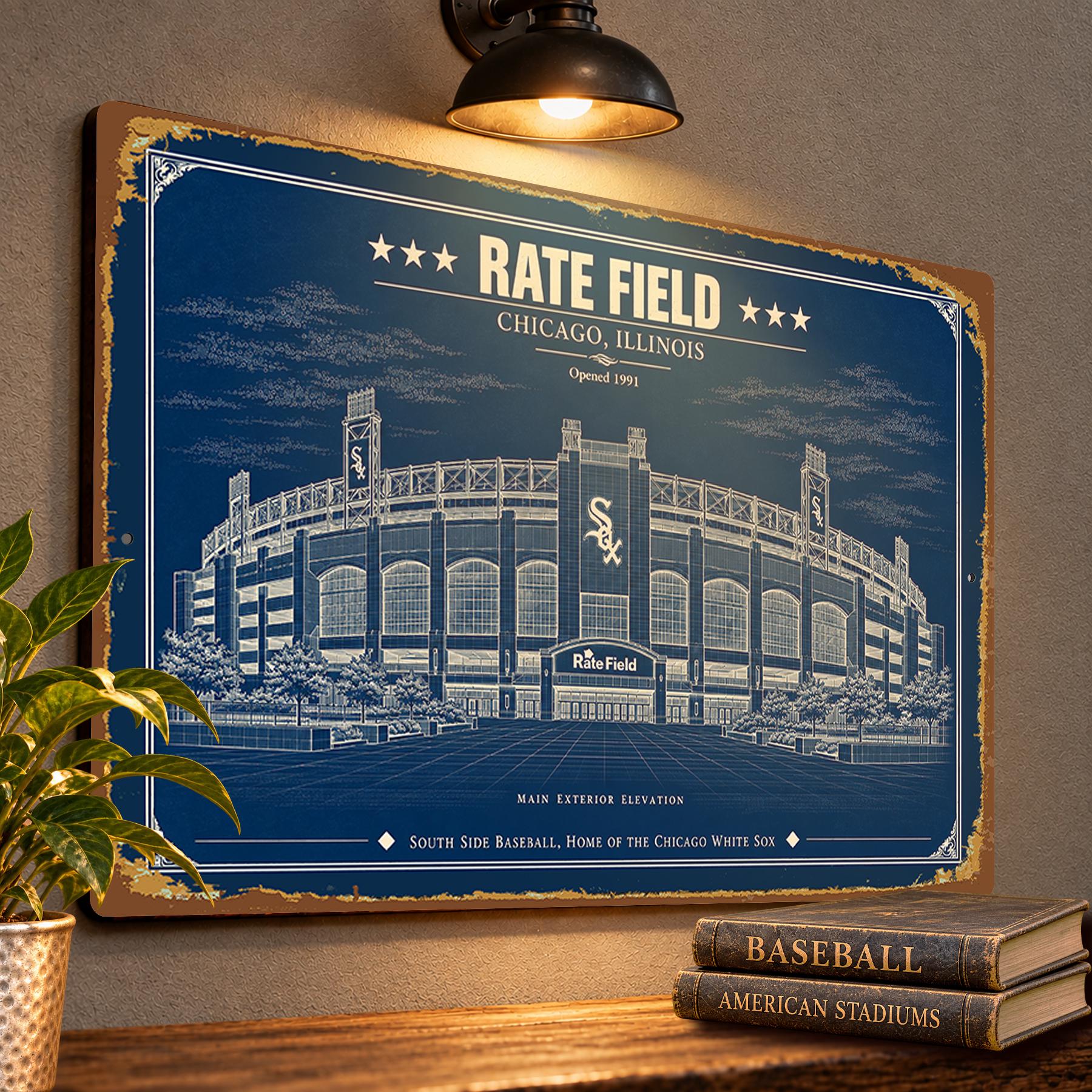 Rate Field Blueprint Wall Plaque, Chicago White Sox Baseball Fan Gift, Vintage Stadium Art