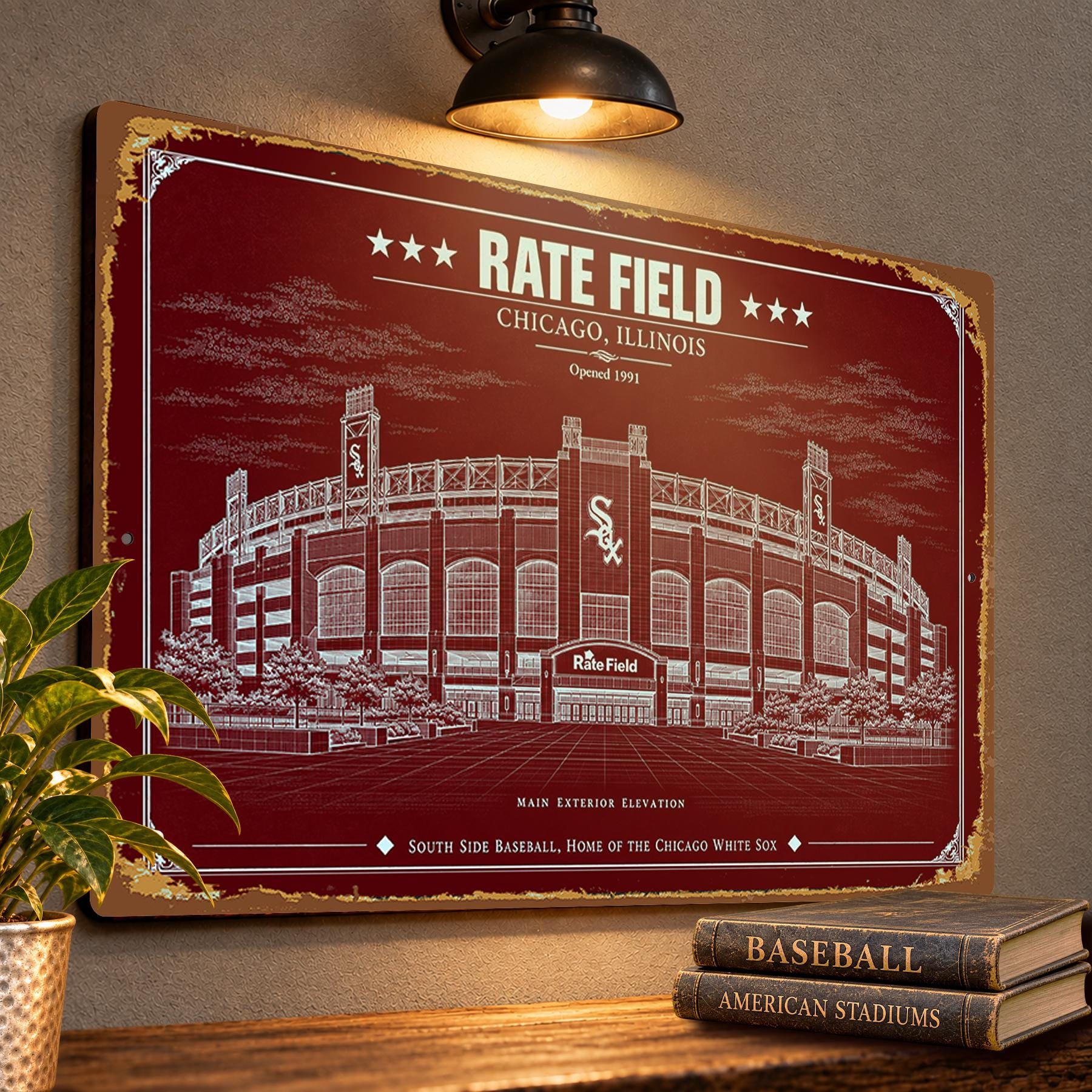 Rate Field Blueprint Wall Plaque, Chicago White Sox Baseball Fan Gift, Vintage Stadium Art