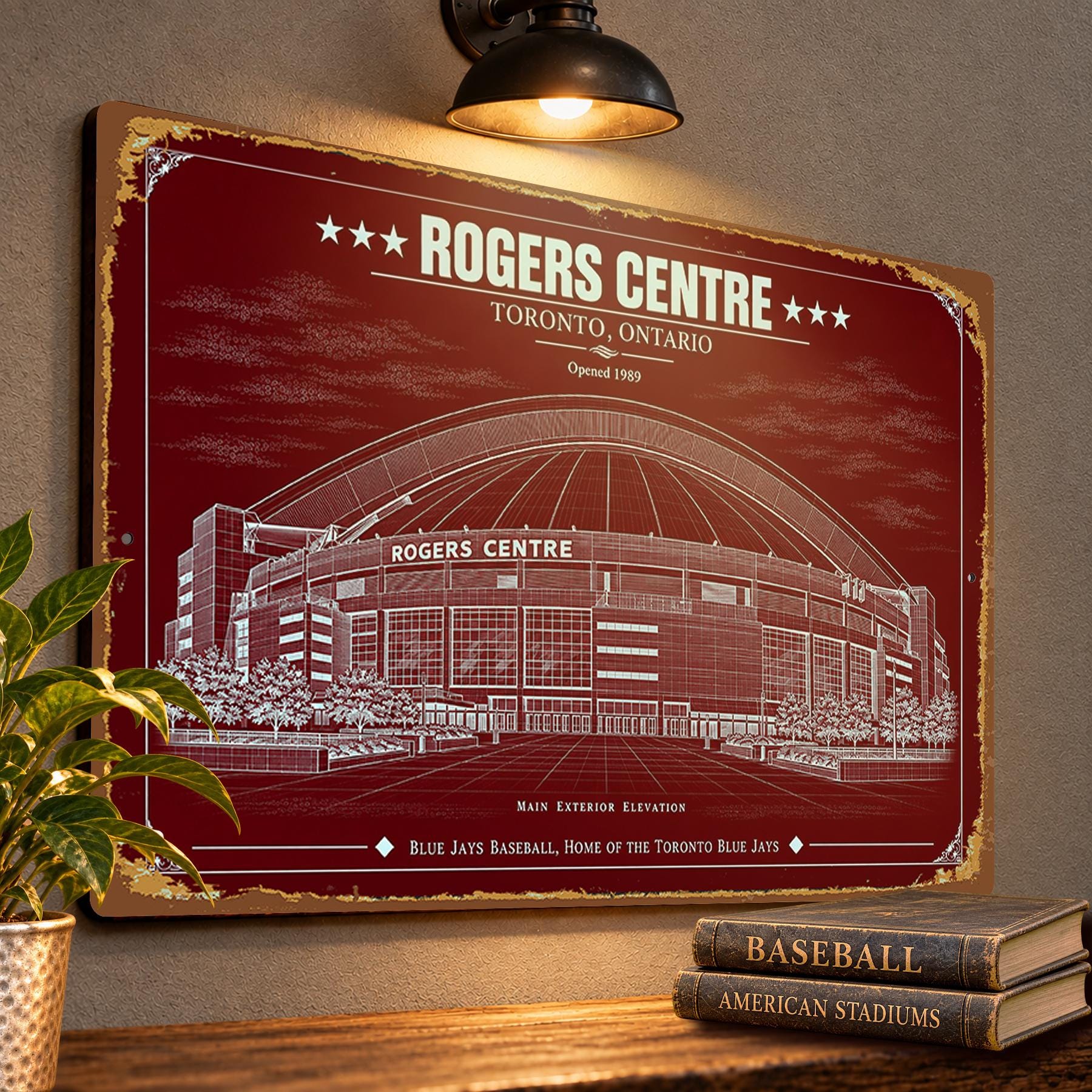 Rogers Centre Blueprint Wall Plaque, Toronto Blue Jays Baseball Fan Gift, Vintage Stadium Art