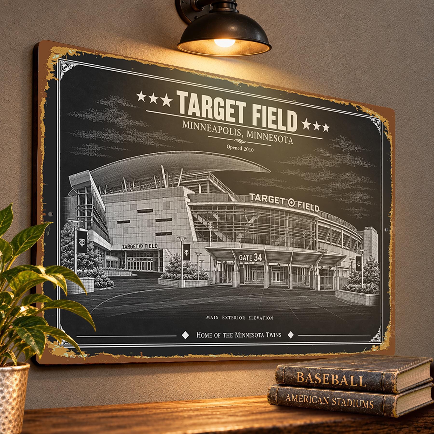 Target Field Blueprint Wall Plaque, Minnesota Twins Baseball Fan Gift, Vintage Ballpark Art