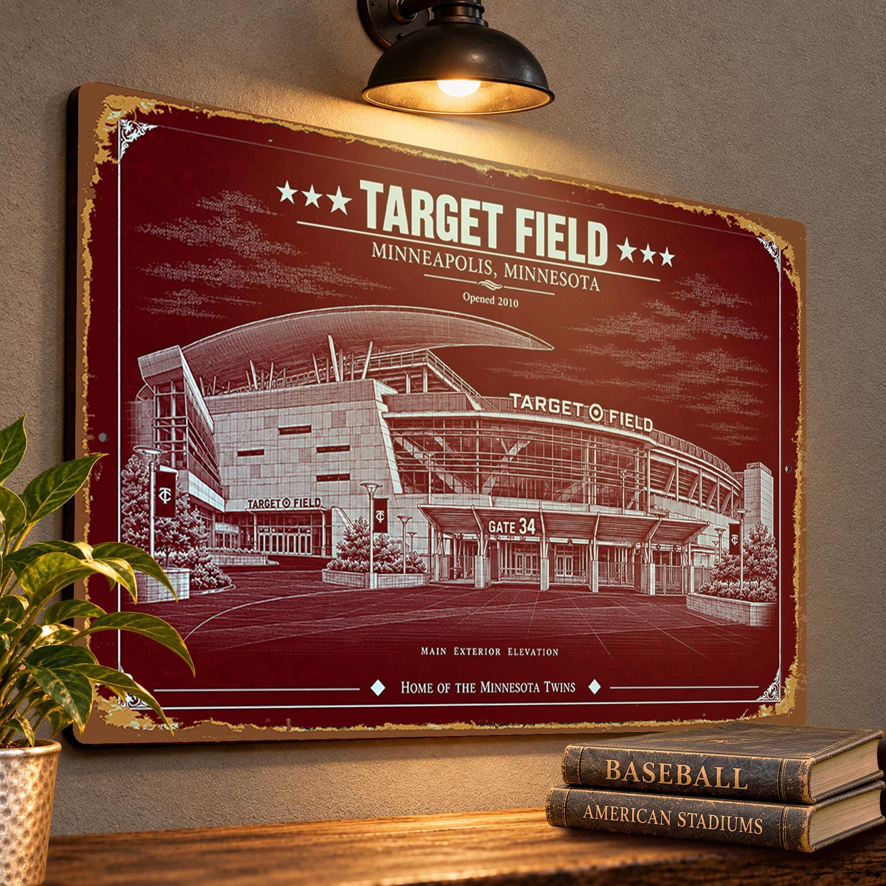 Target Field Blueprint Wall Plaque, Minnesota Twins Baseball Fan Gift, Vintage Ballpark Art