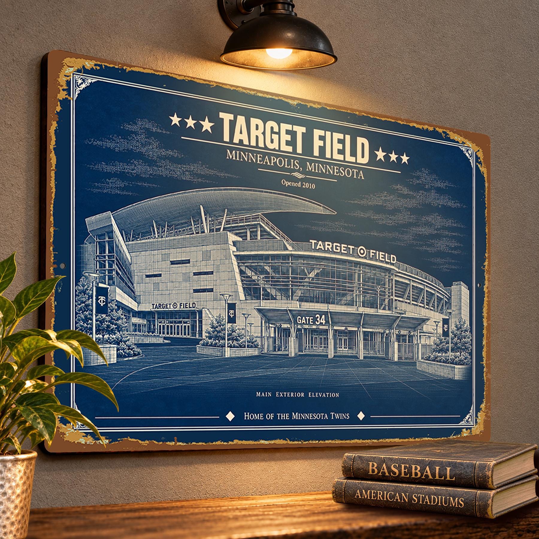 Target Field Blueprint Wall Plaque, Minnesota Twins Baseball Fan Gift, Vintage Ballpark Art