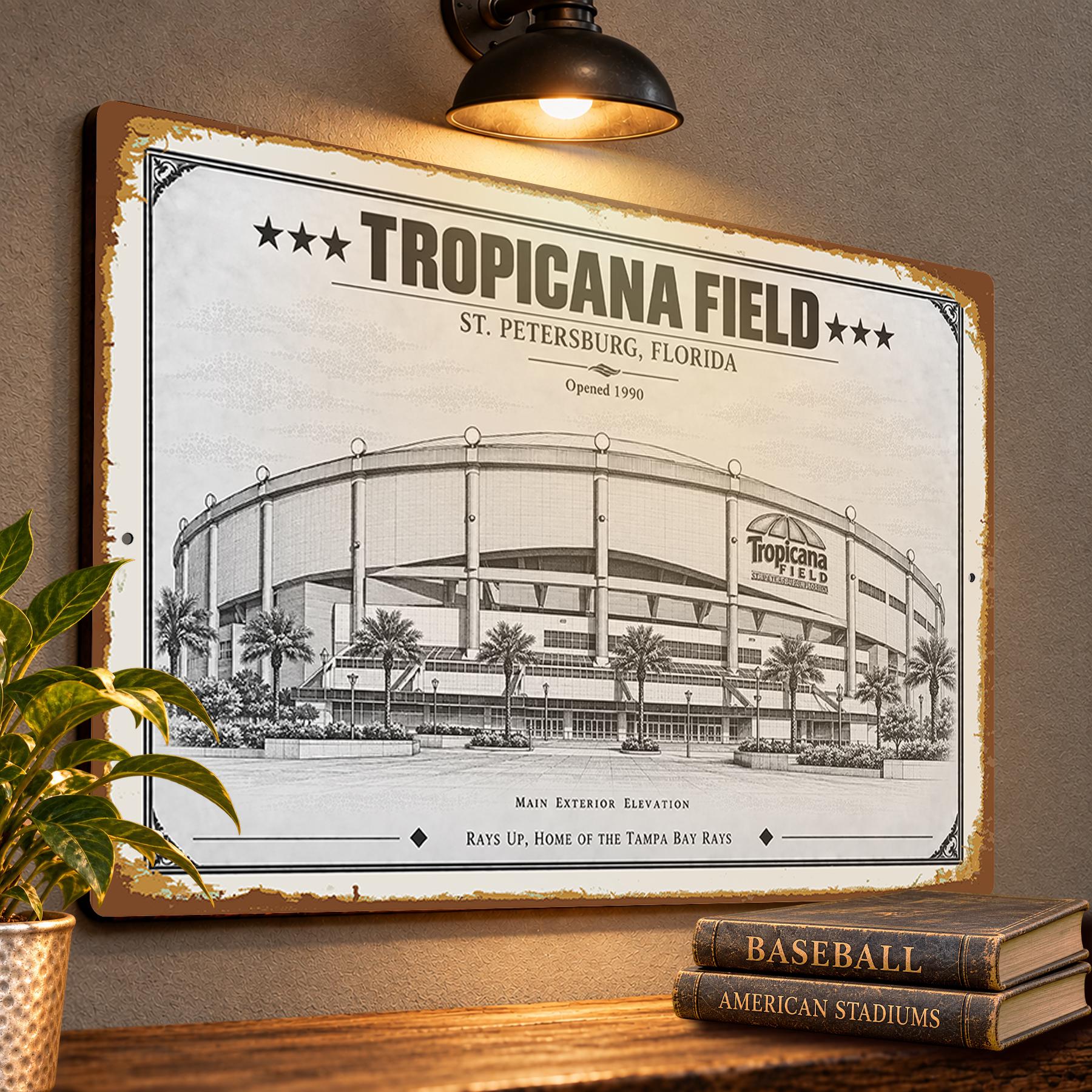 Tropicana Field Blueprint Wall Plaque, Tampa Bay Rays Baseball Fan Gift, Vintage Stadium Art
