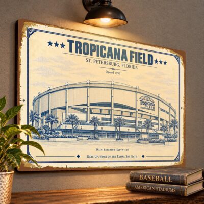 Tropicana Field Blueprint Wall Plaque, Tampa Bay Rays Baseball Fan Gift, Vintage Stadium Art